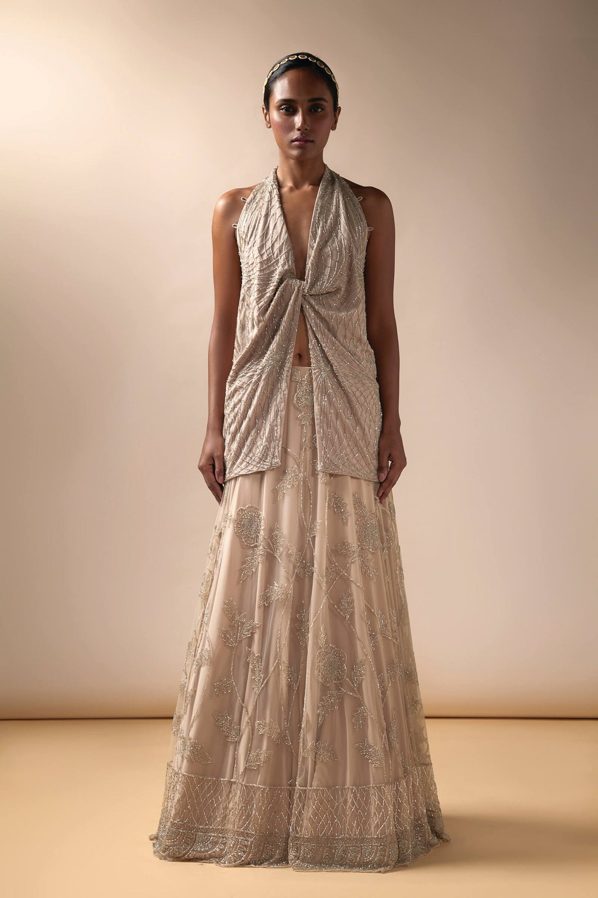Nude Tulle Lehenga Set
