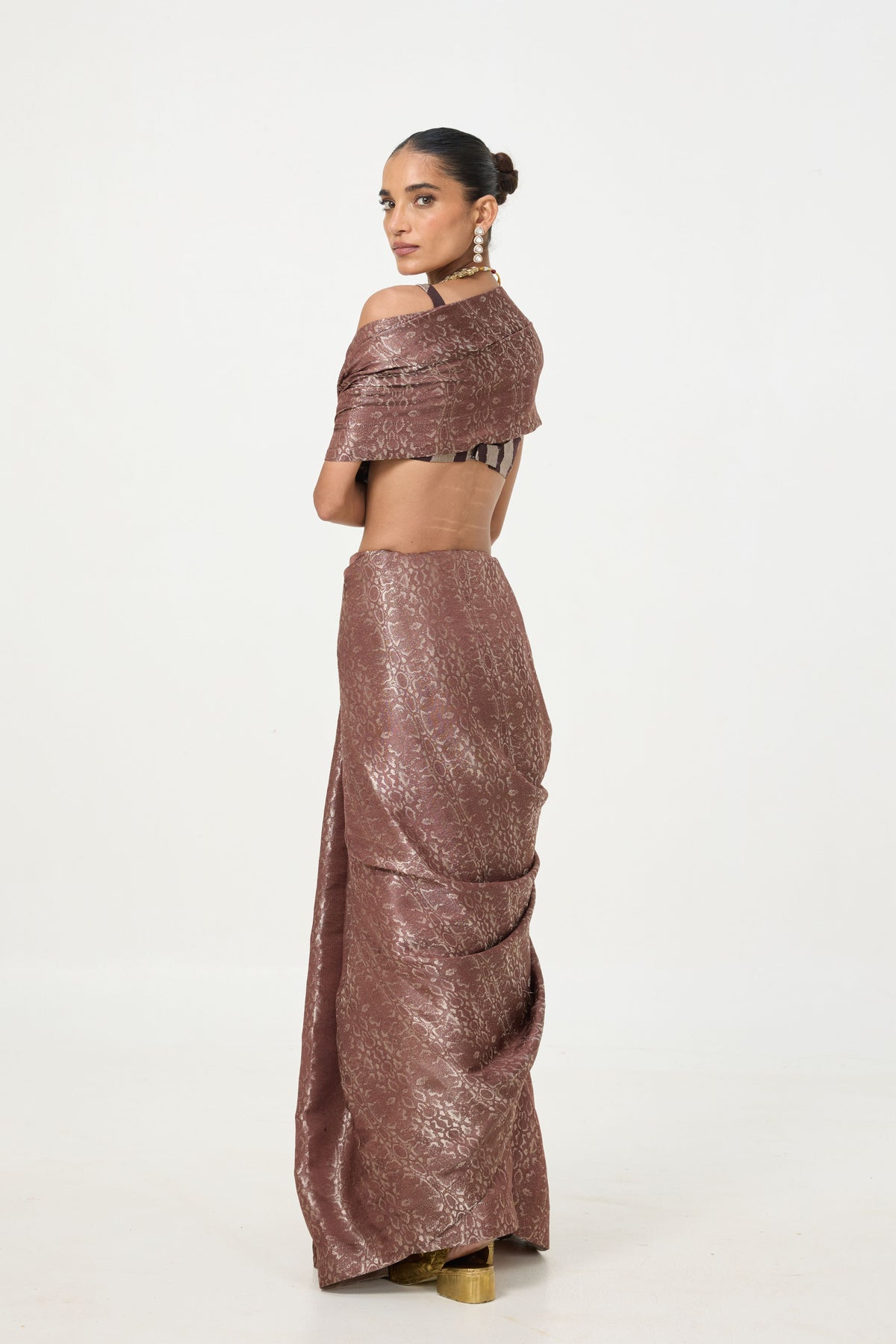 Dark Brown Tissue Saree