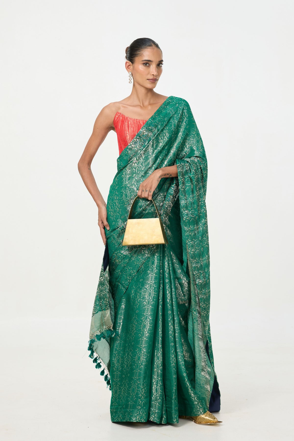 Bottle Green Tissue Saree