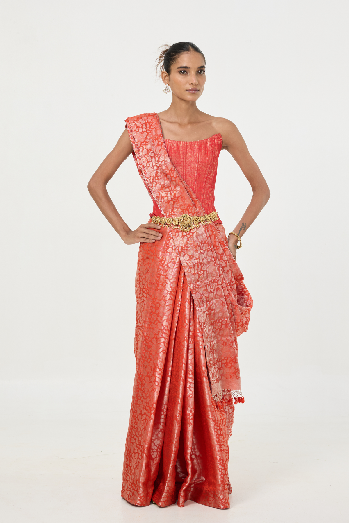 Rust Orange Tissue Saree