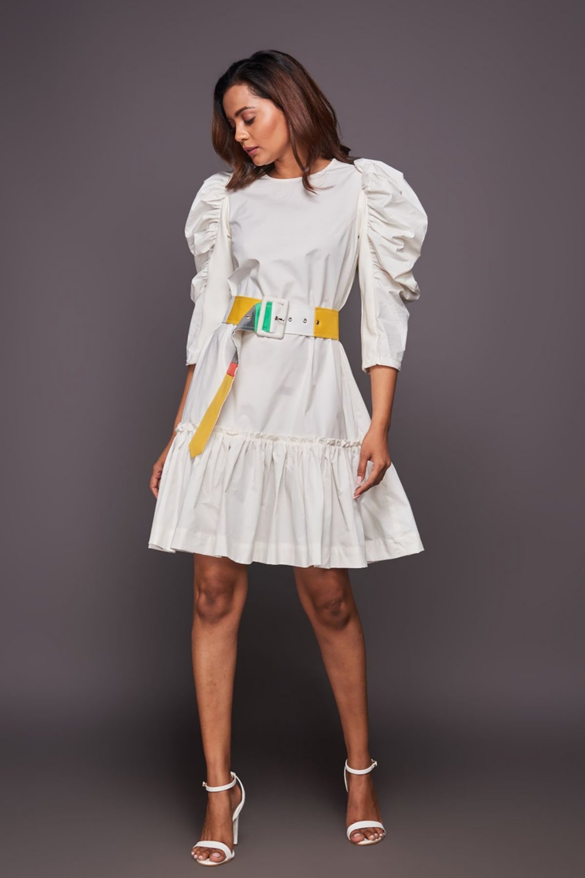 White puffed sleeves dress