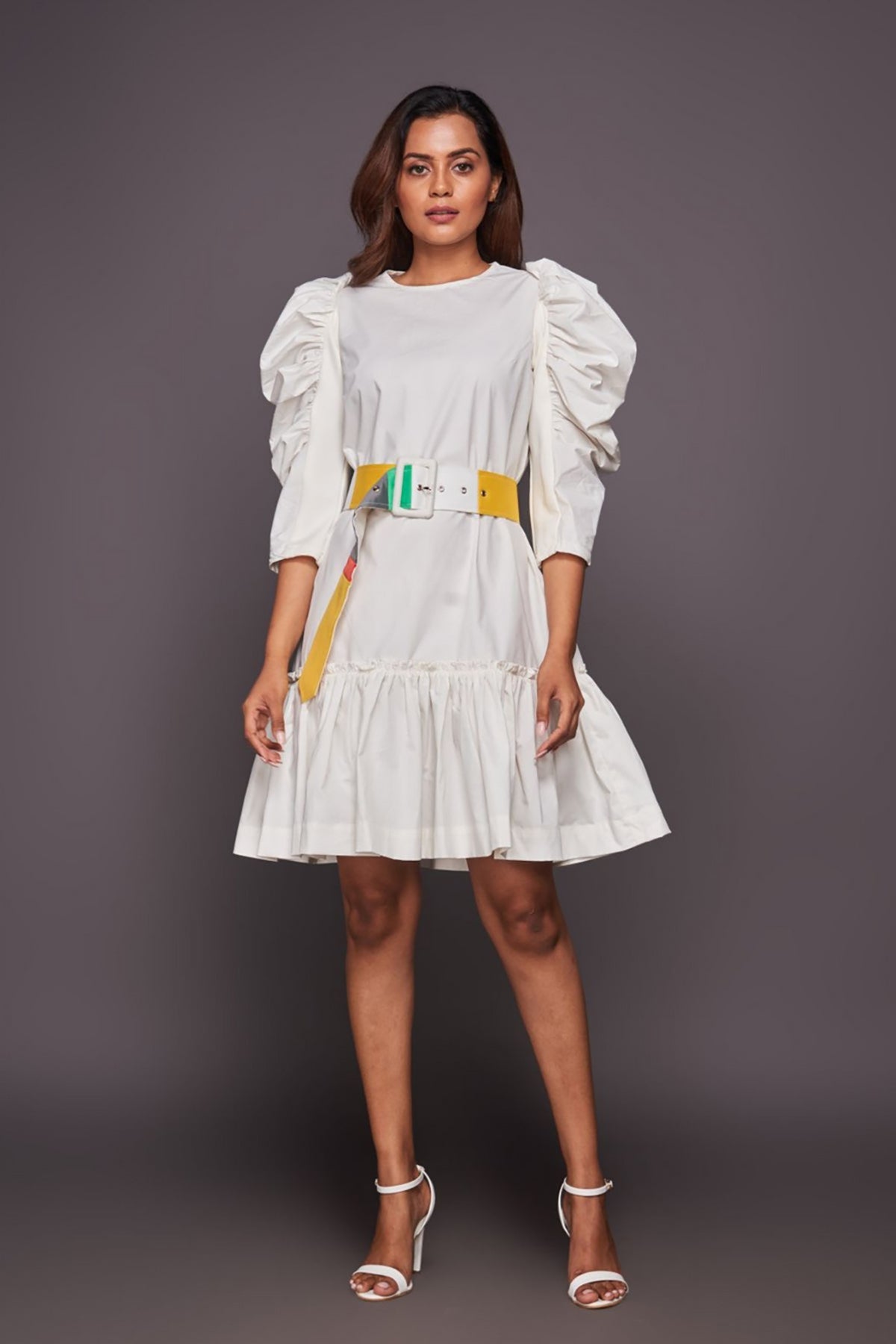 White puffed sleeves dress