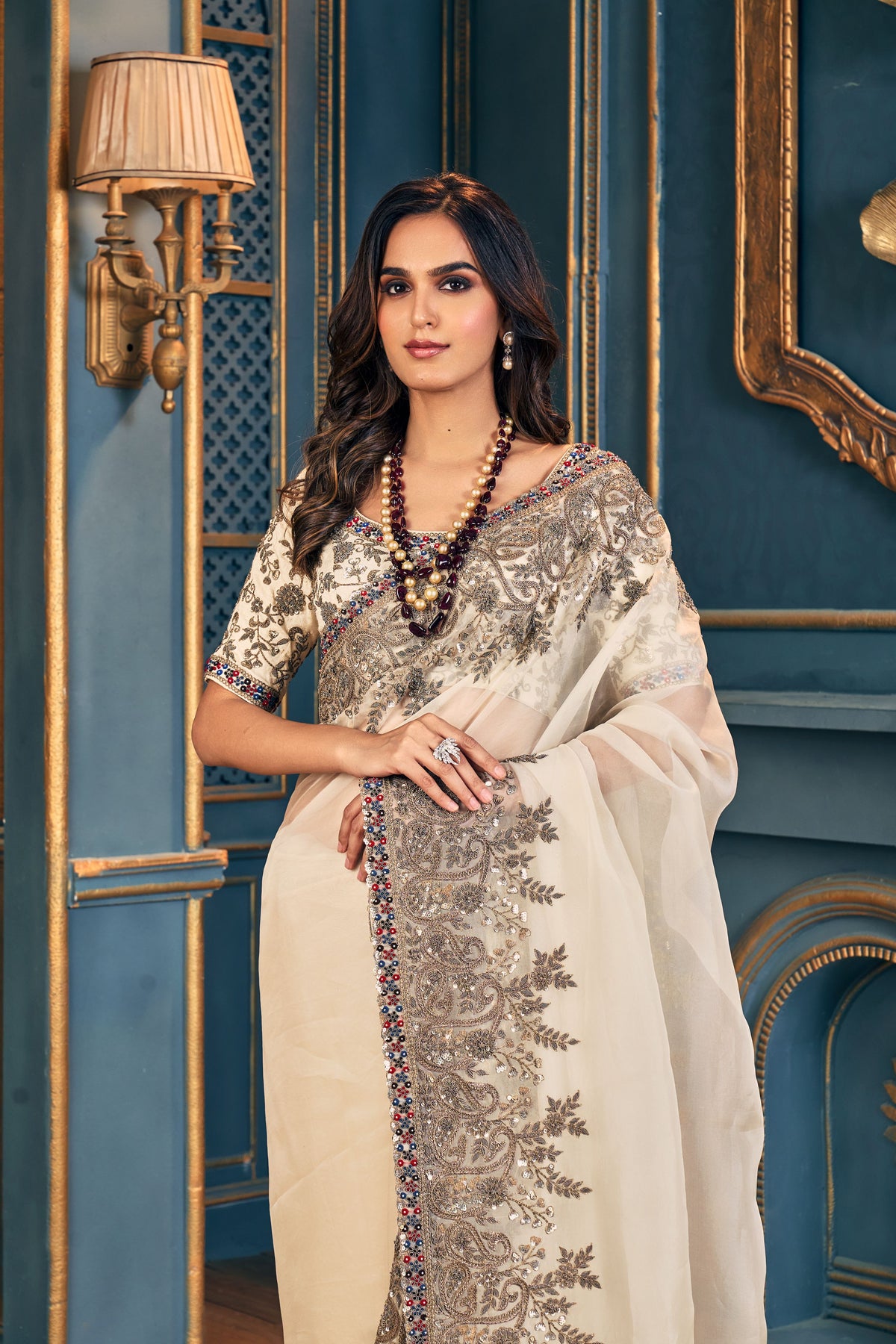 Heritage Ivory Organza Saree Set