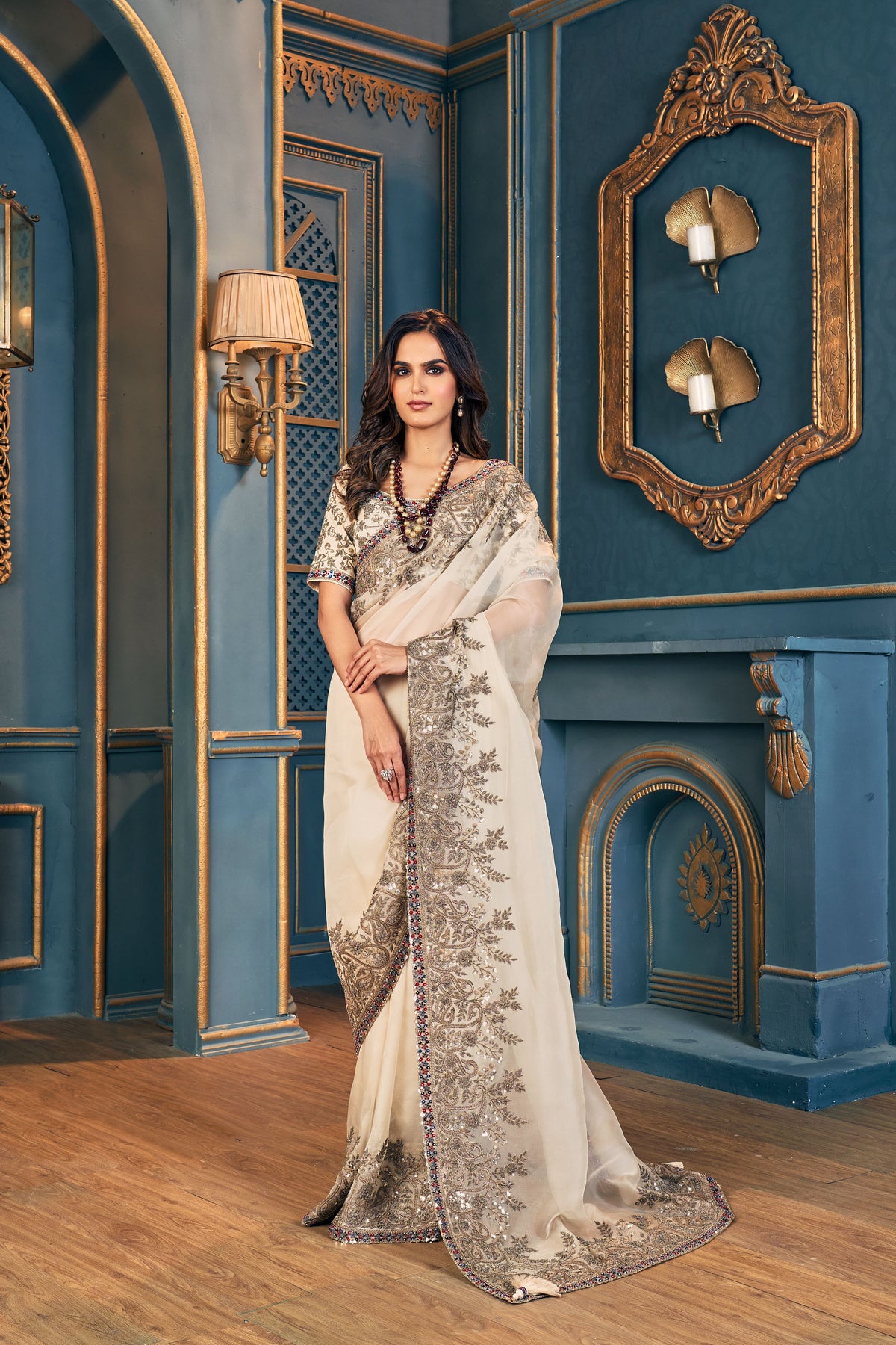 Heritage Ivory Organza Saree Set