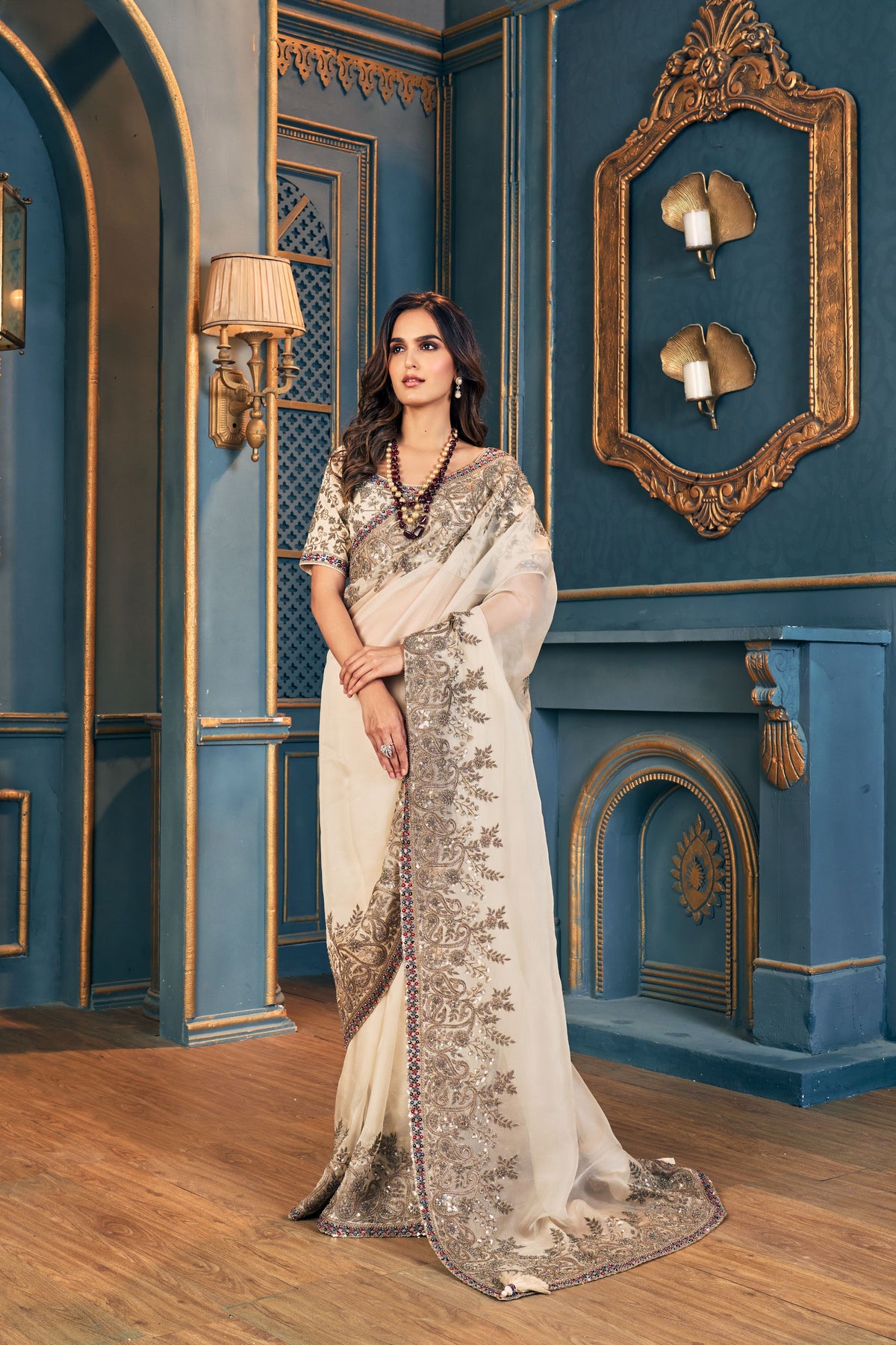 Heritage Ivory Organza Saree Set