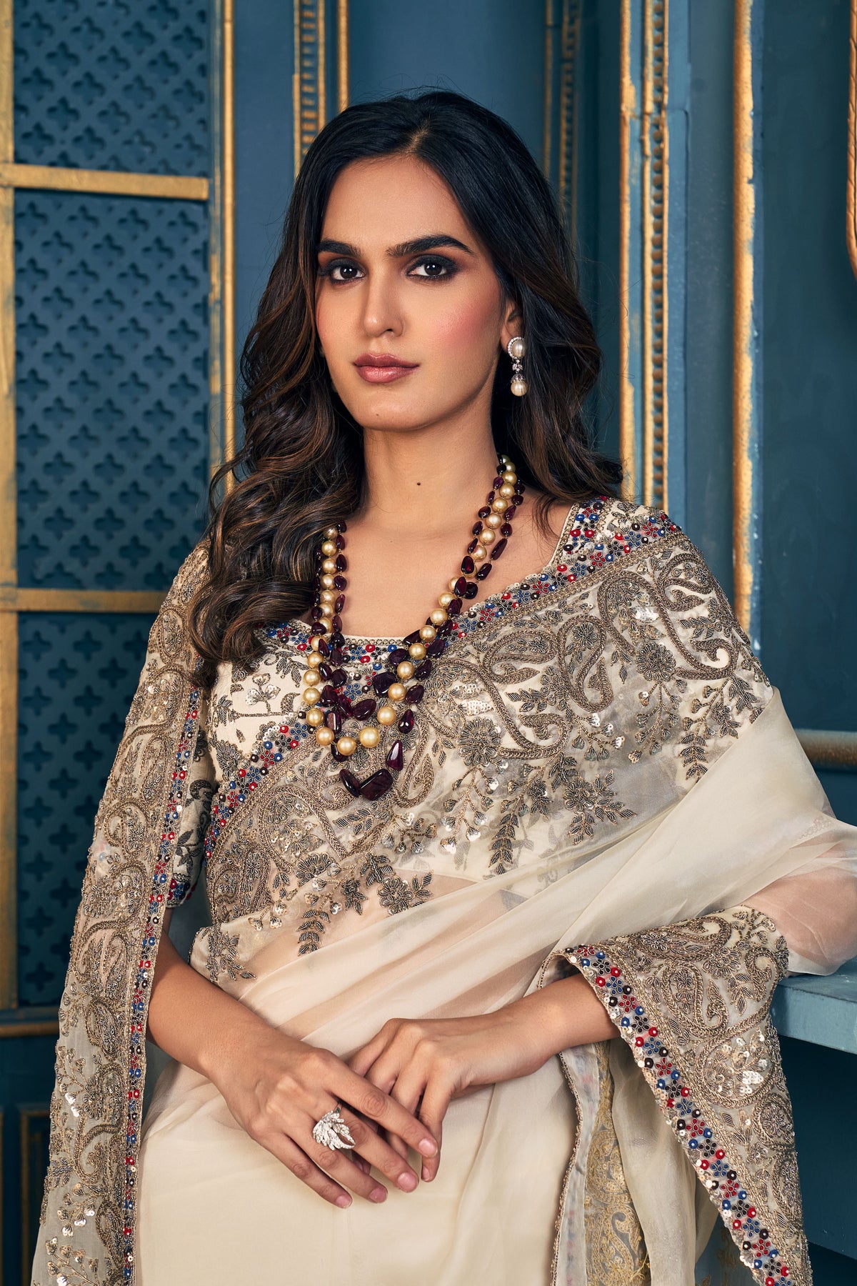 Heritage Ivory Organza Saree Set