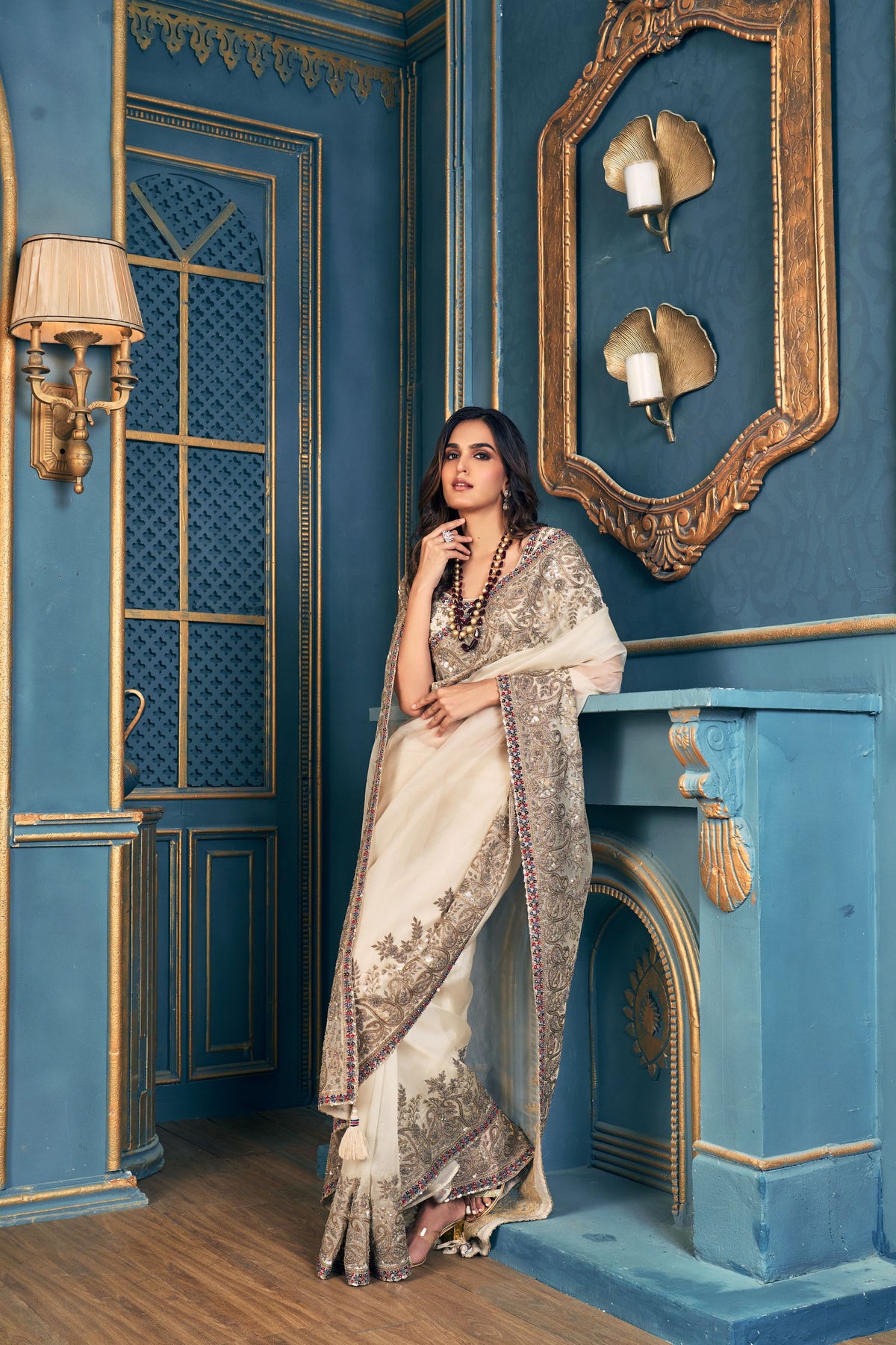 Heritage Ivory Organza Saree Set
