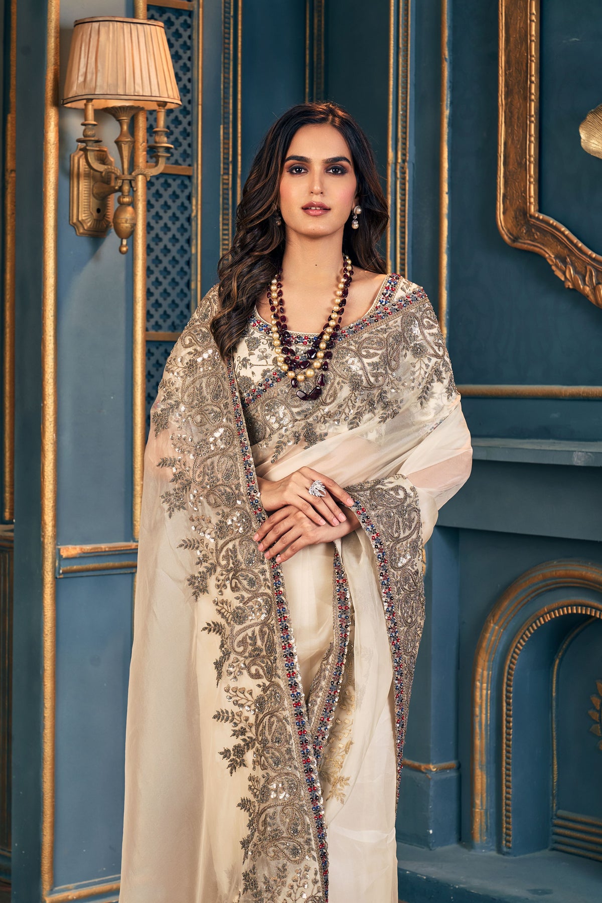 Heritage Ivory Organza Saree Set