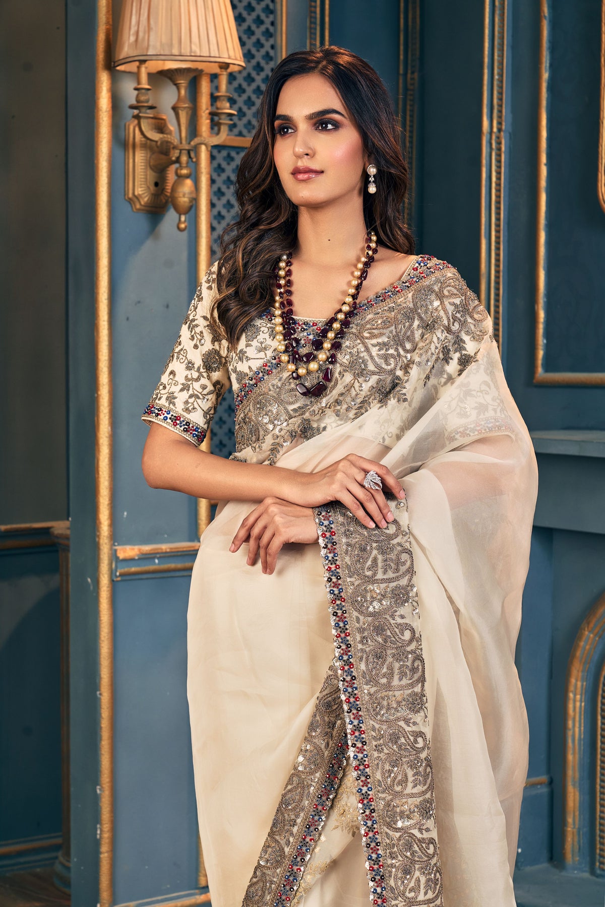 Heritage Ivory Organza Saree Set