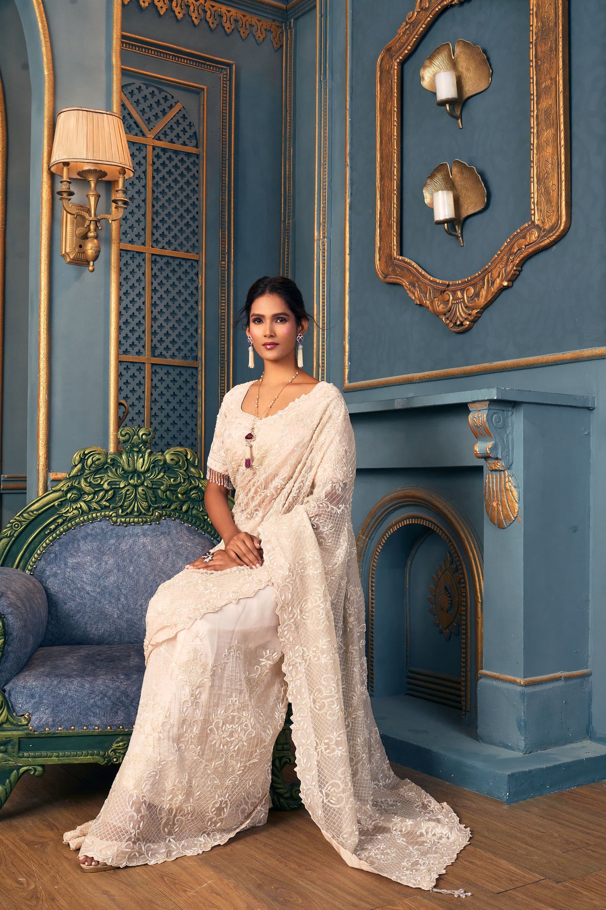 Light Pink Organza Saree Set