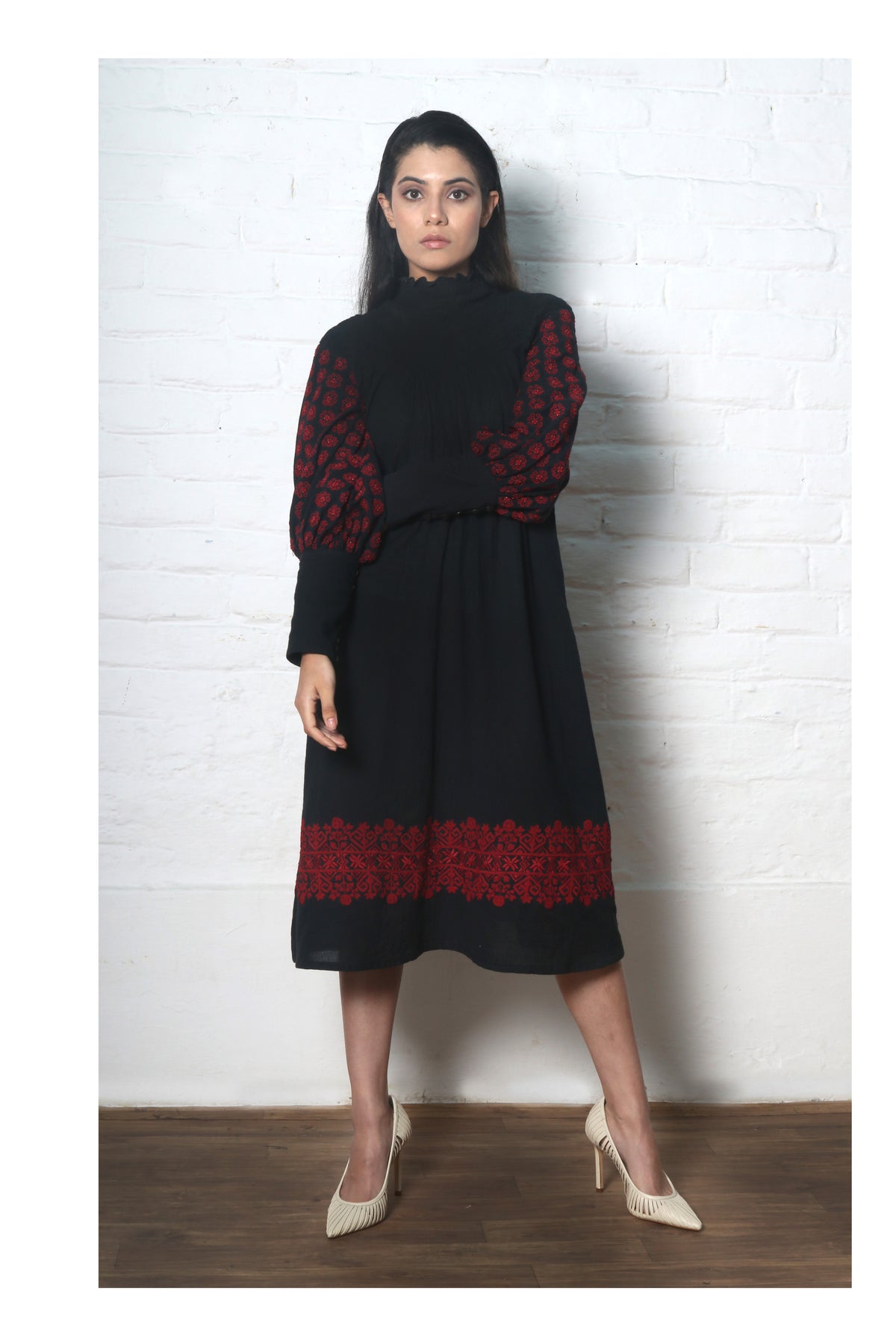 Black smocked kala cotton dress