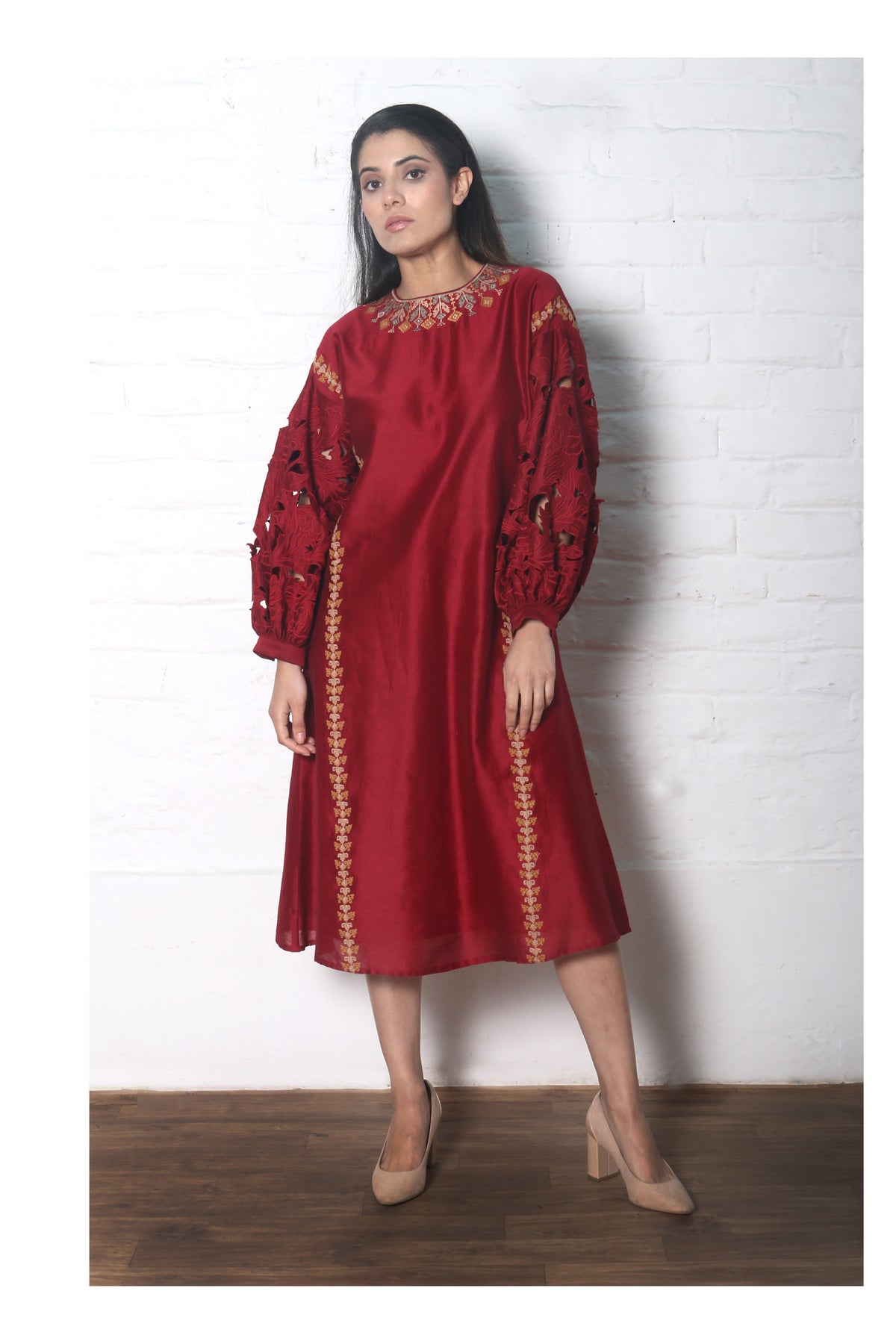 Red chanderi dress