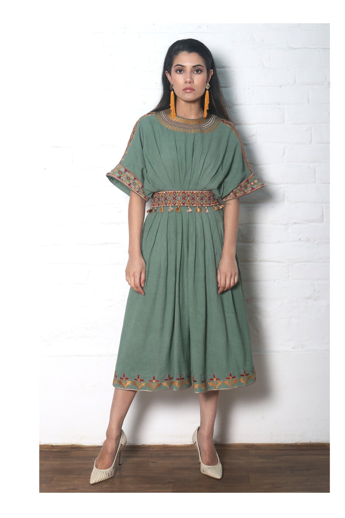 Sage green kala cotton dress - Elahe Sage green kala cotton dress - Elahe