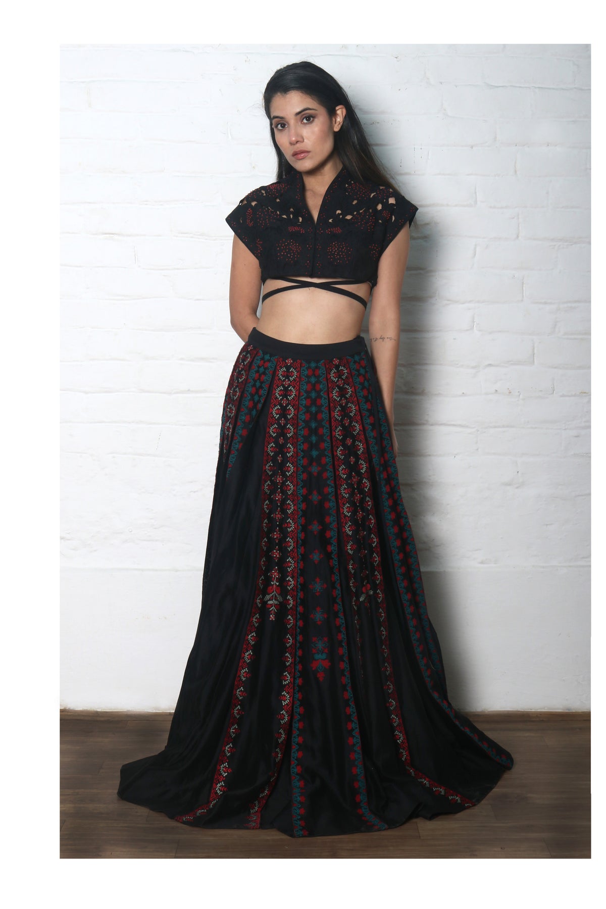 Black chanderi pleated lehenga