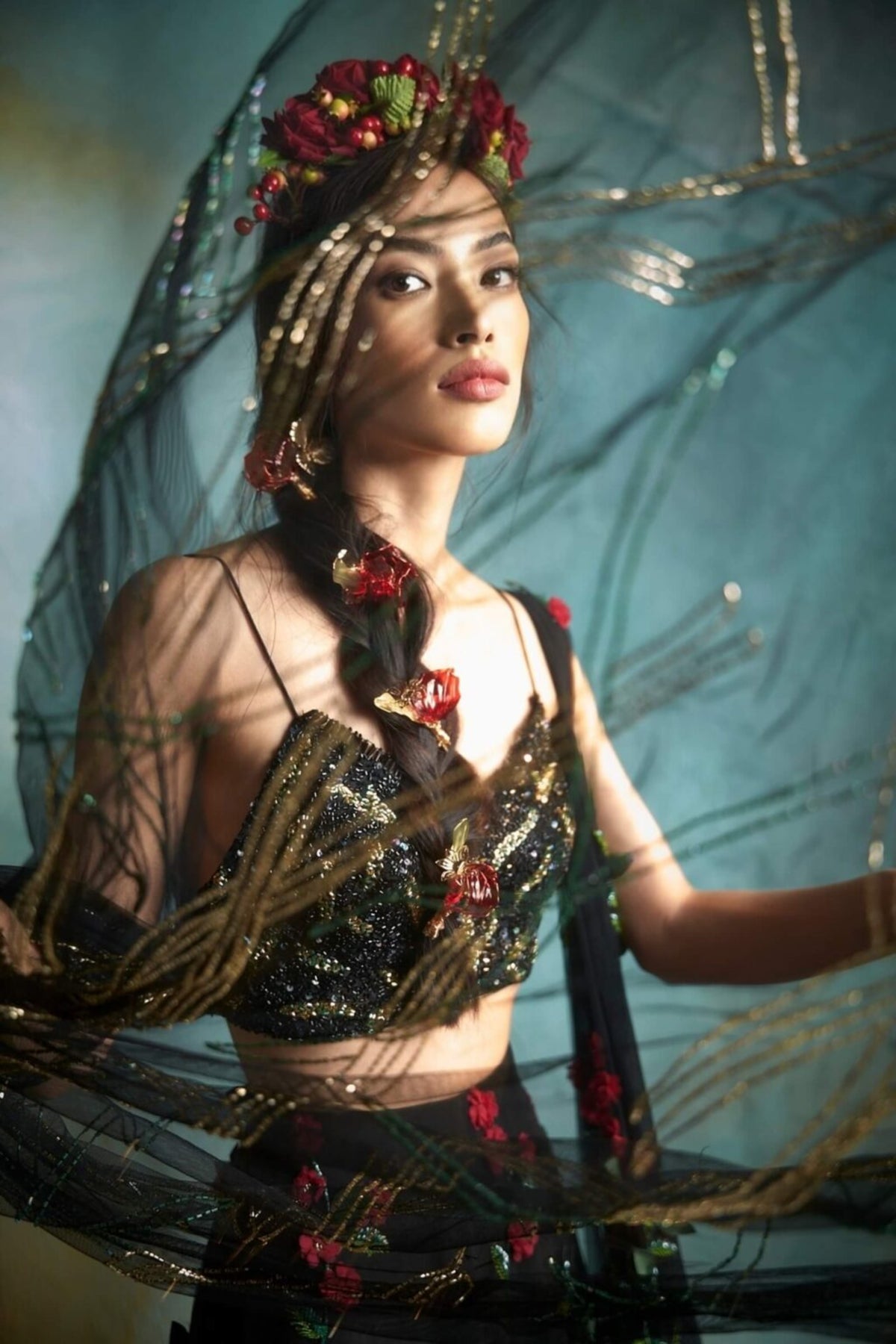 Black Petunia Lehenga Set