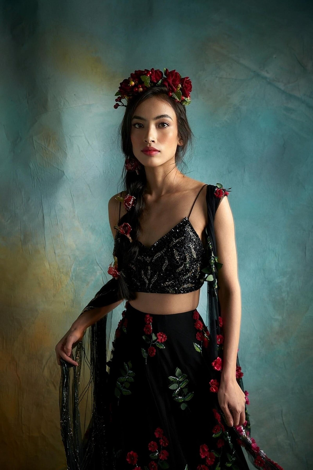 Black Petunia Lehenga Set