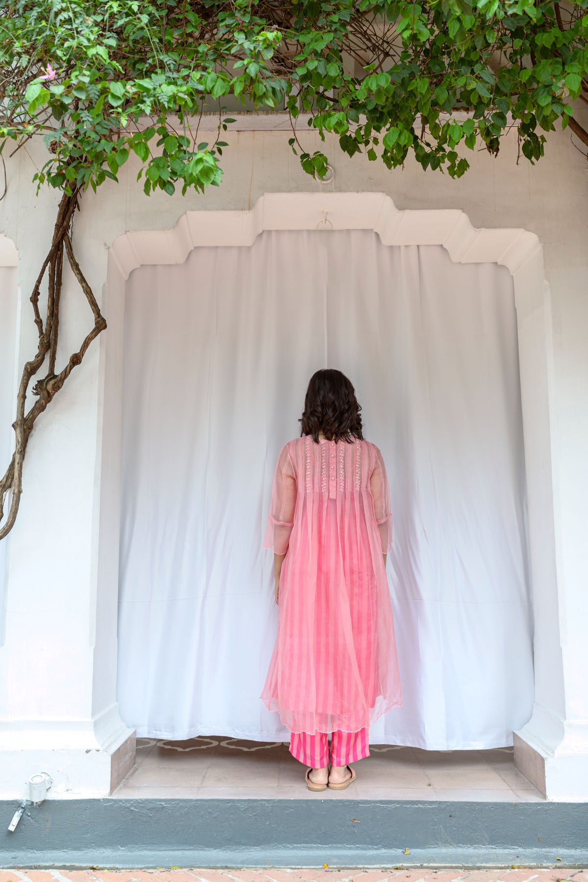 Box Pleated Hand Embroidered Silk Organza Dress