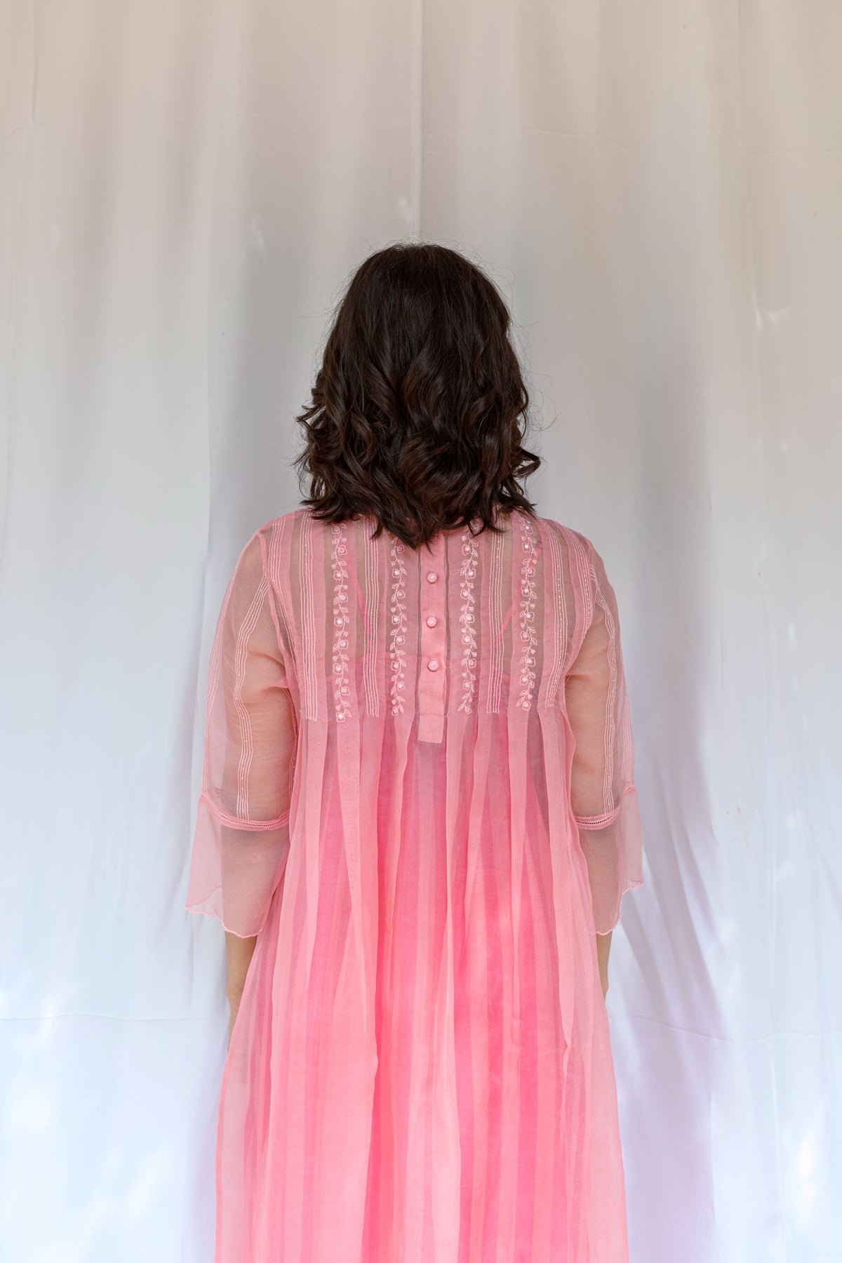 Box Pleated Hand Embroidered Silk Organza Dress