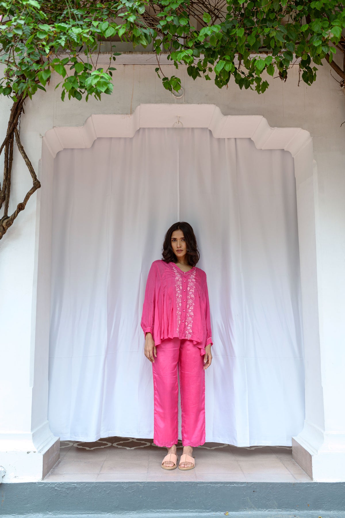 Pleated Hand Embroidered Top