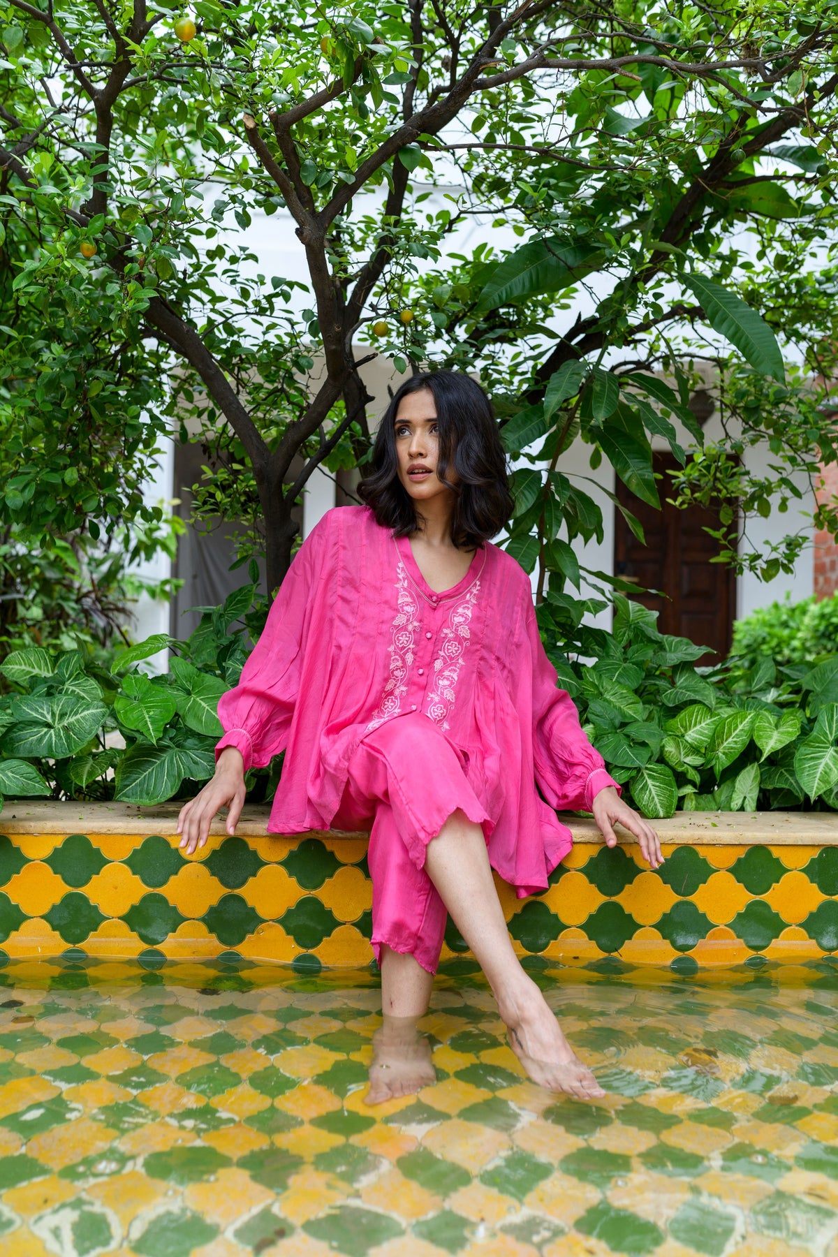 Pleated Hand Embroidered Top