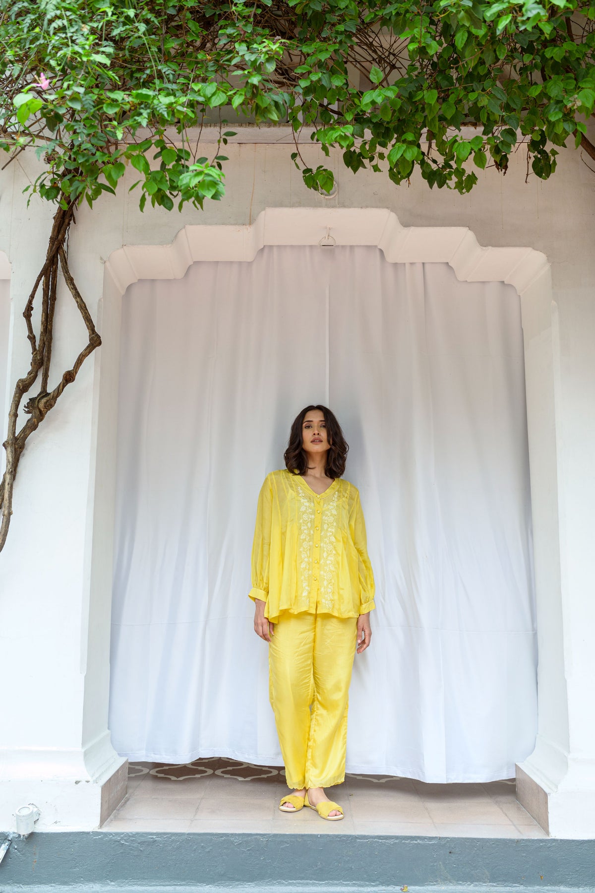 Pleated Hand Embroidered Top