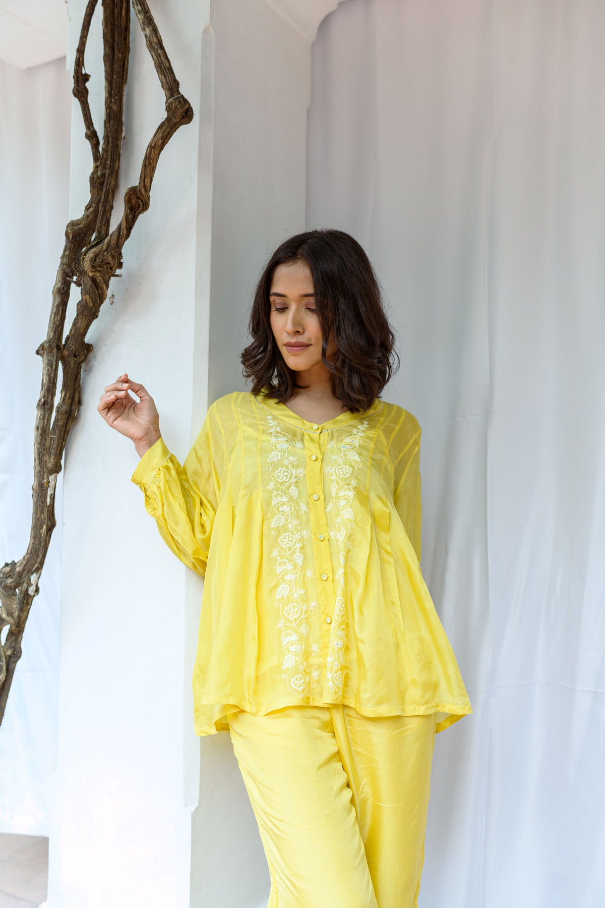 Pleated Hand Embroidered Top