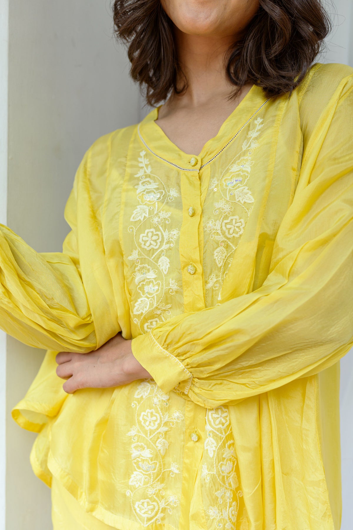 Pleated Hand Embroidered Top
