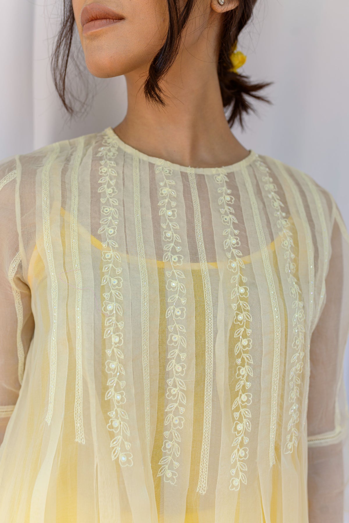 Box Pleated Hand Embroidered Silk Organza Dress