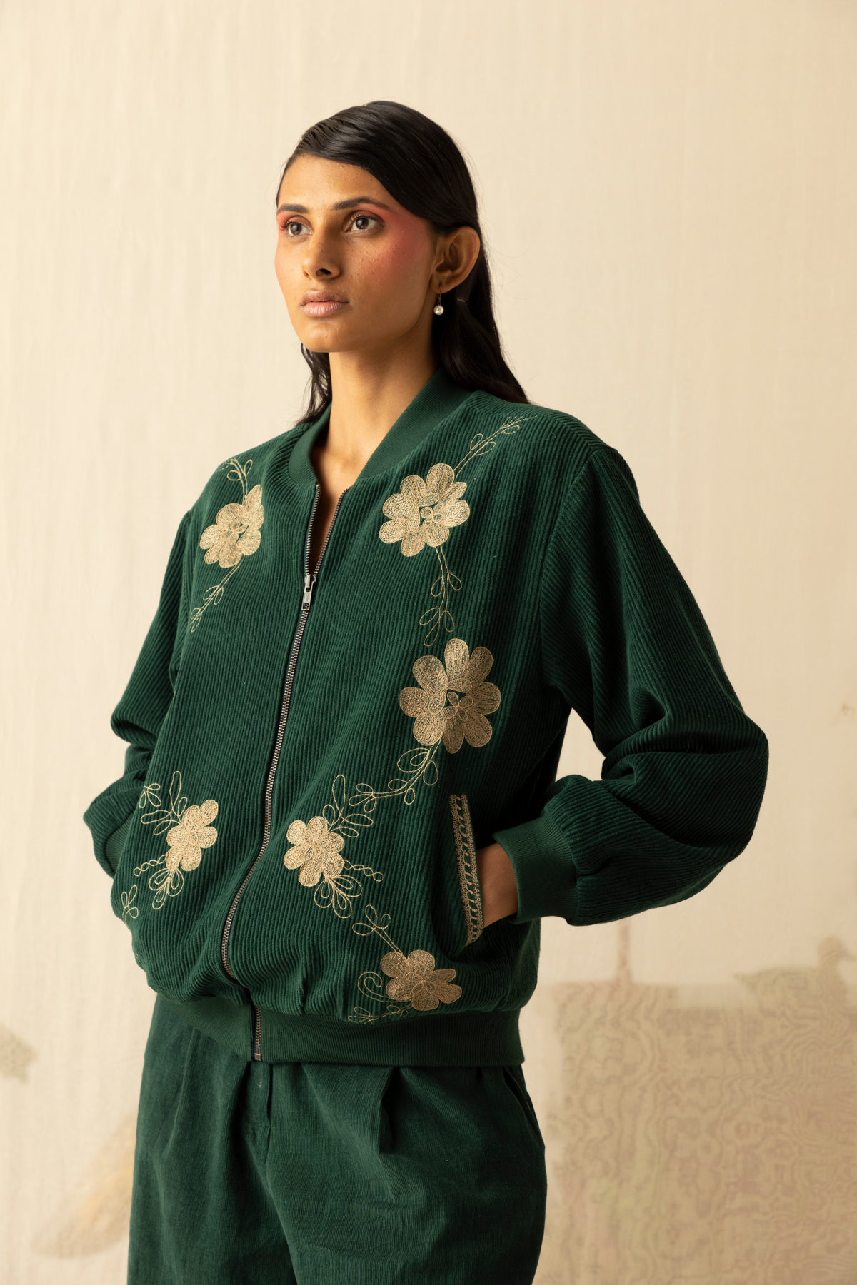 Thick Corduroy Flamingo Bomber