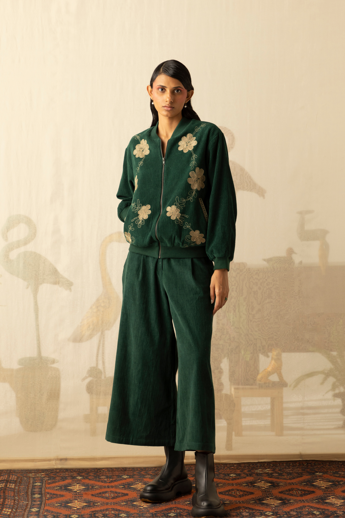 Thick Corduroy Flamingo Bomber