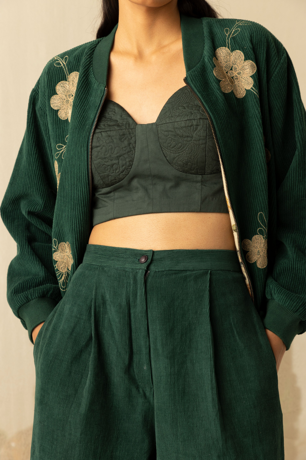 Thick Corduroy Flamingo Bomber