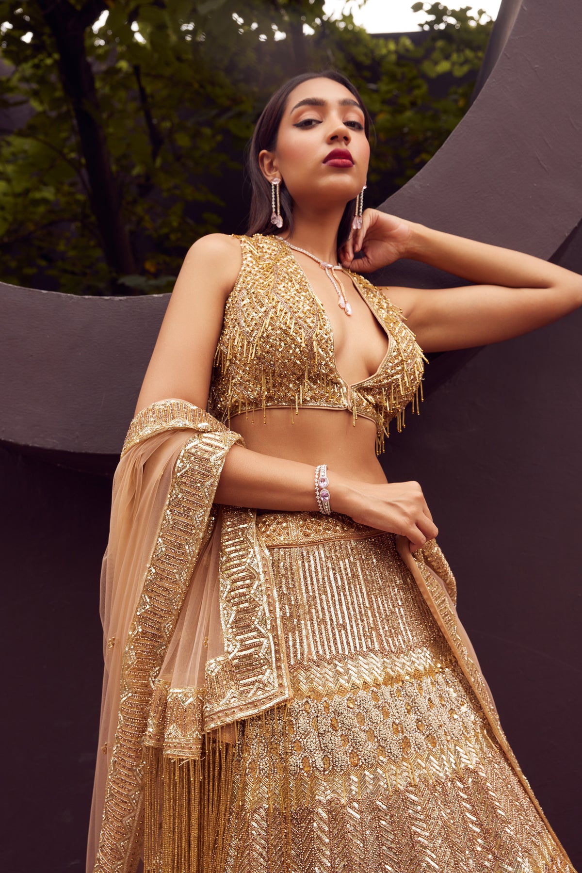 Golden Embroidered Lehenga Set