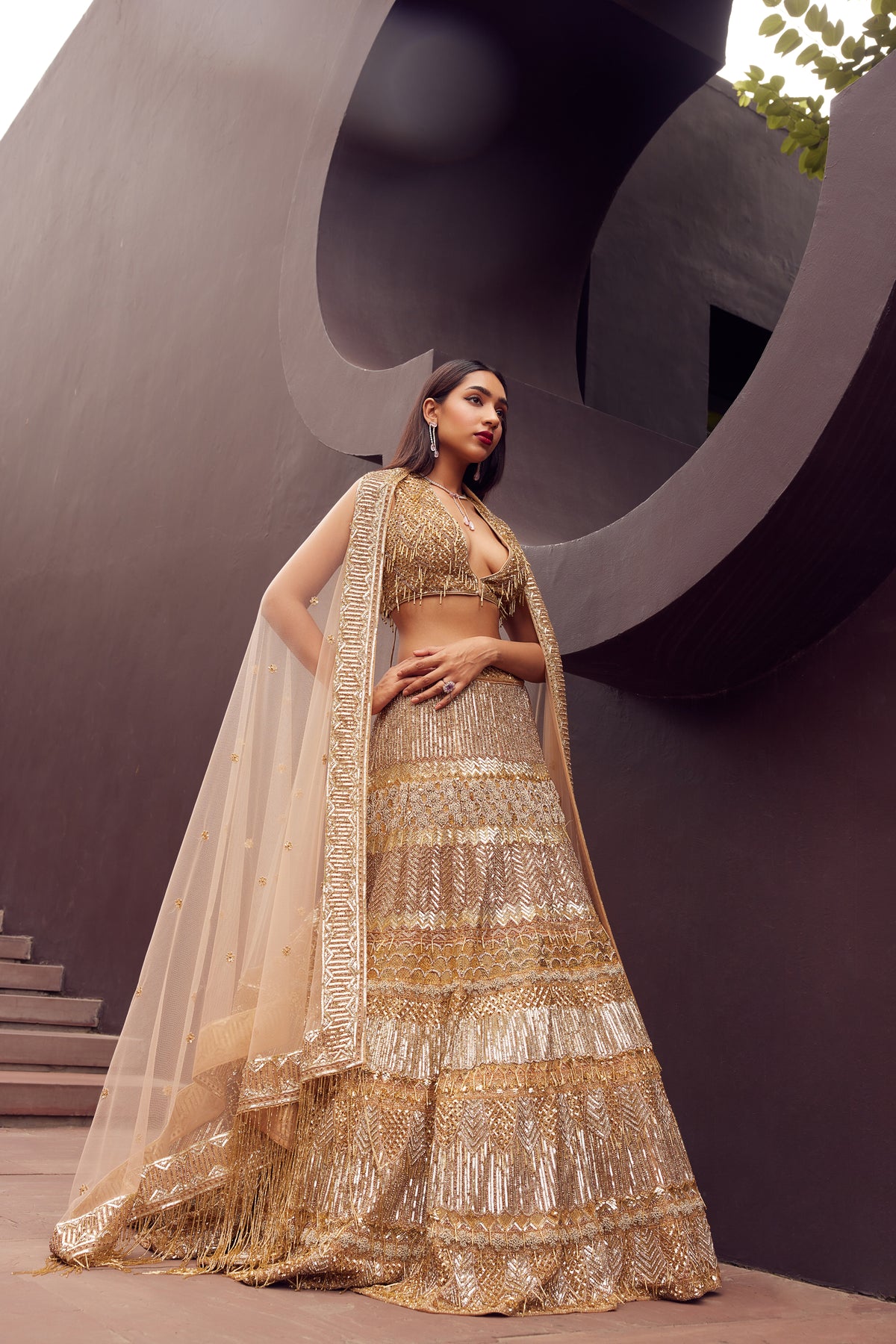 Golden Embroidered Lehenga Set