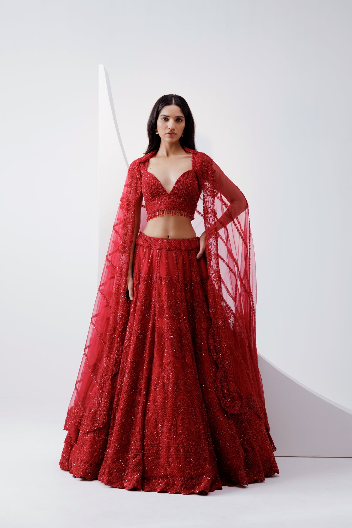 Red Embroidered Lehenga Set