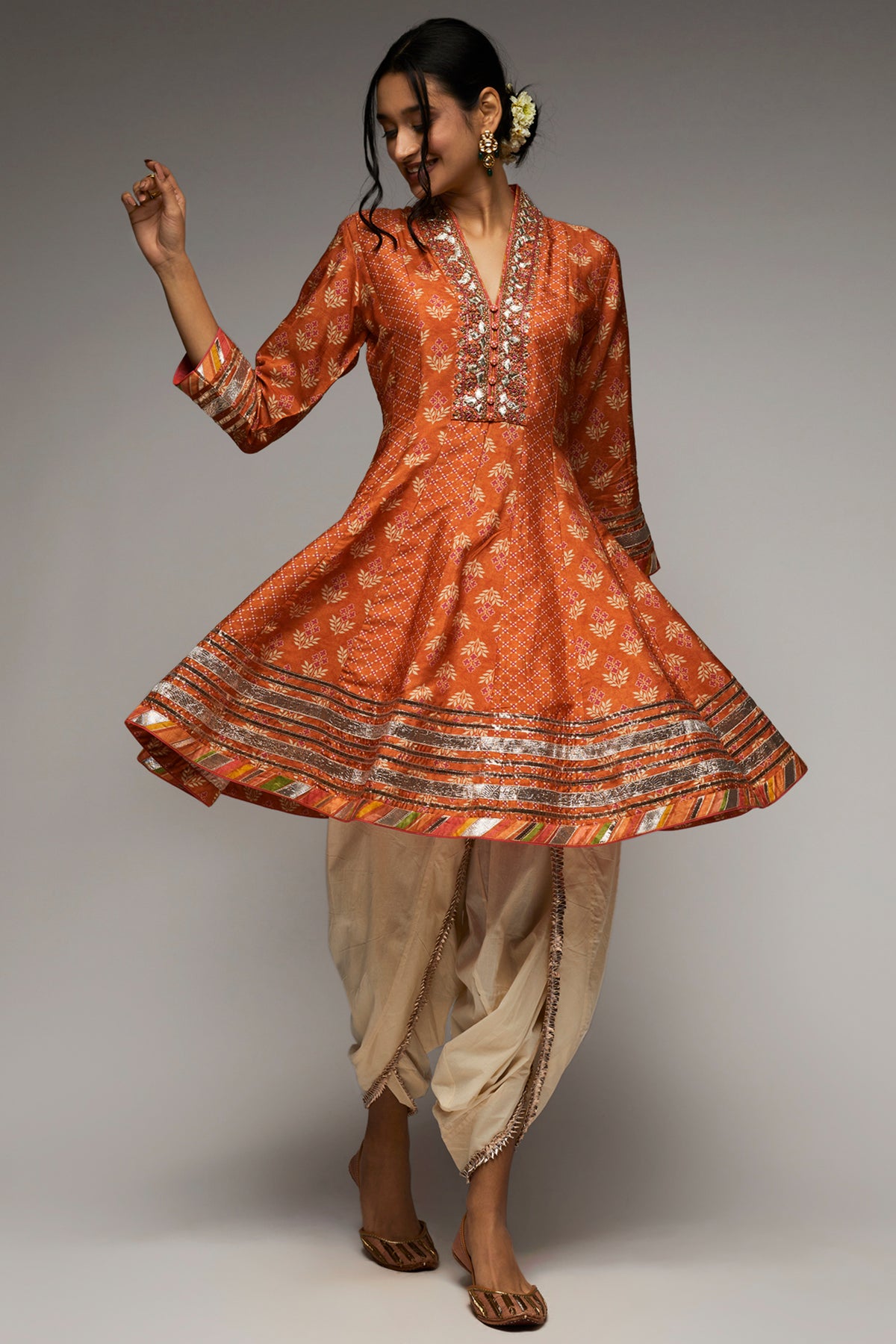 Tilla Orange Dhoti Set