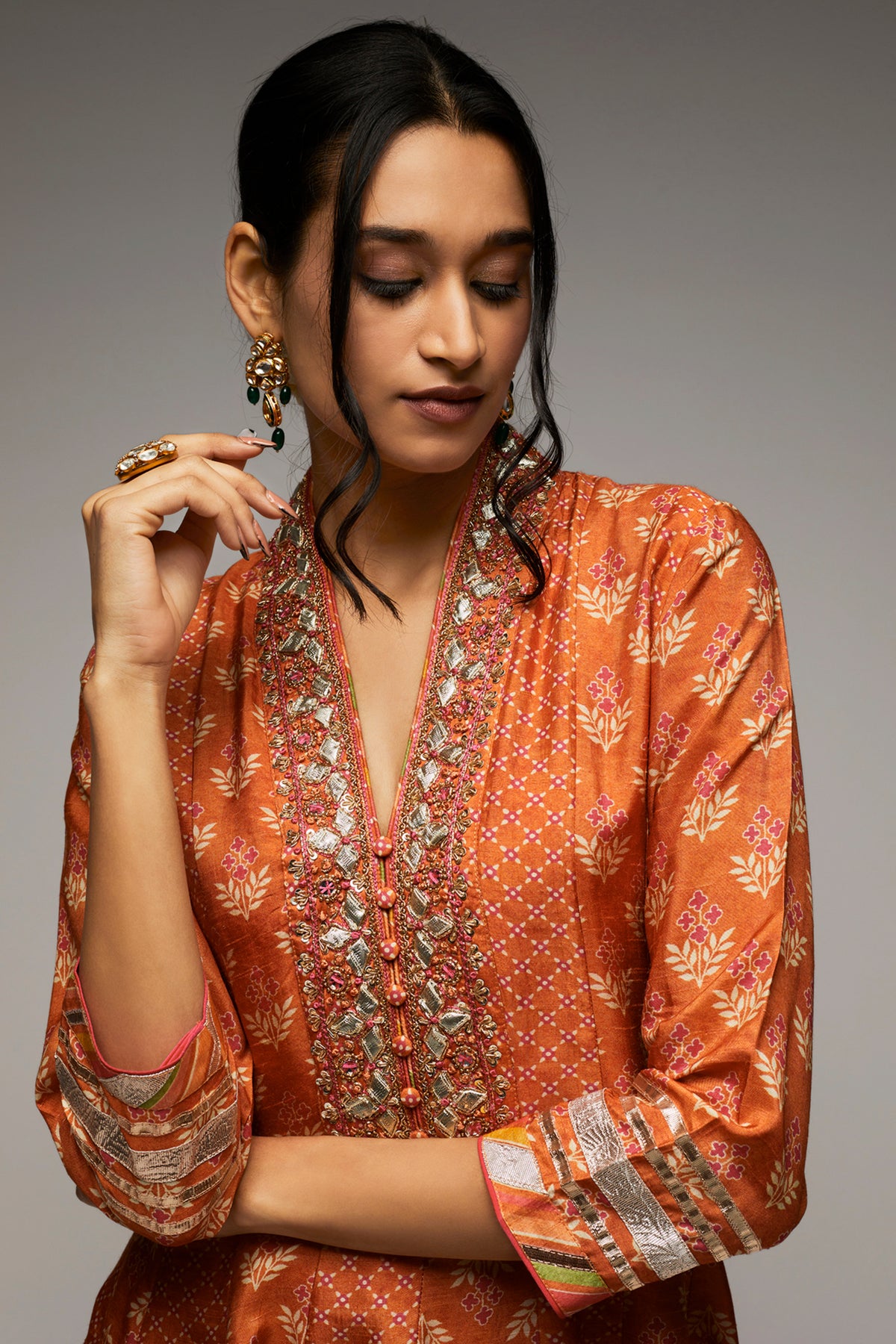 Tilla Orange Dhoti Set