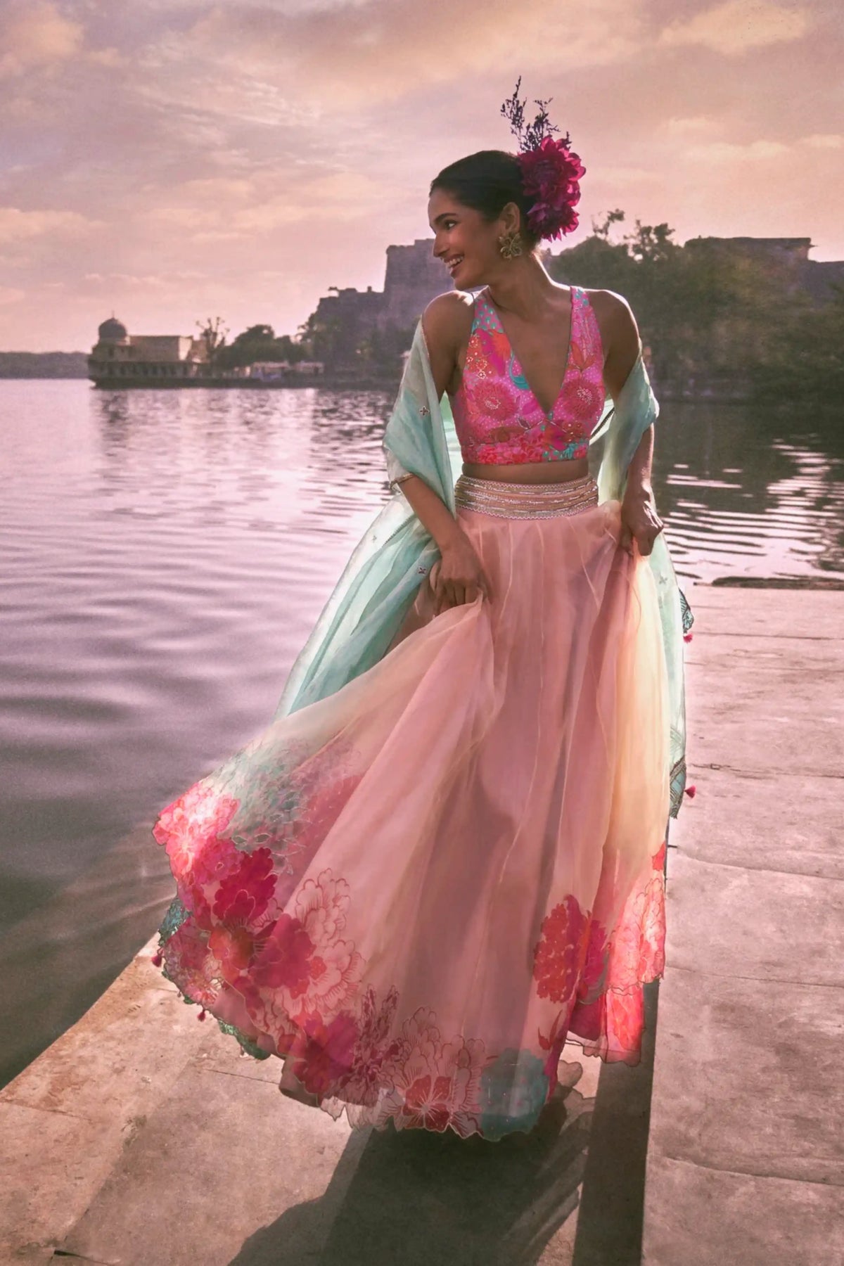 Gul Nude Pink Floral Lehenga Set