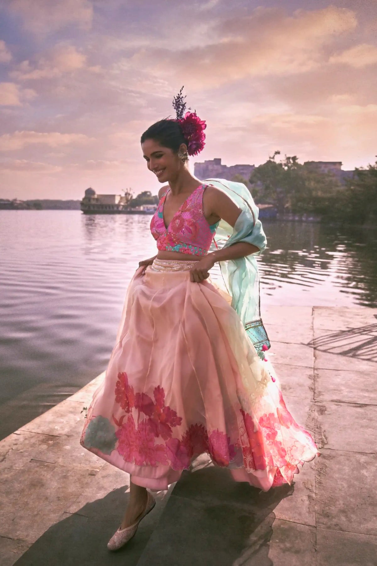 Gul Nude Pink Floral Lehenga Set