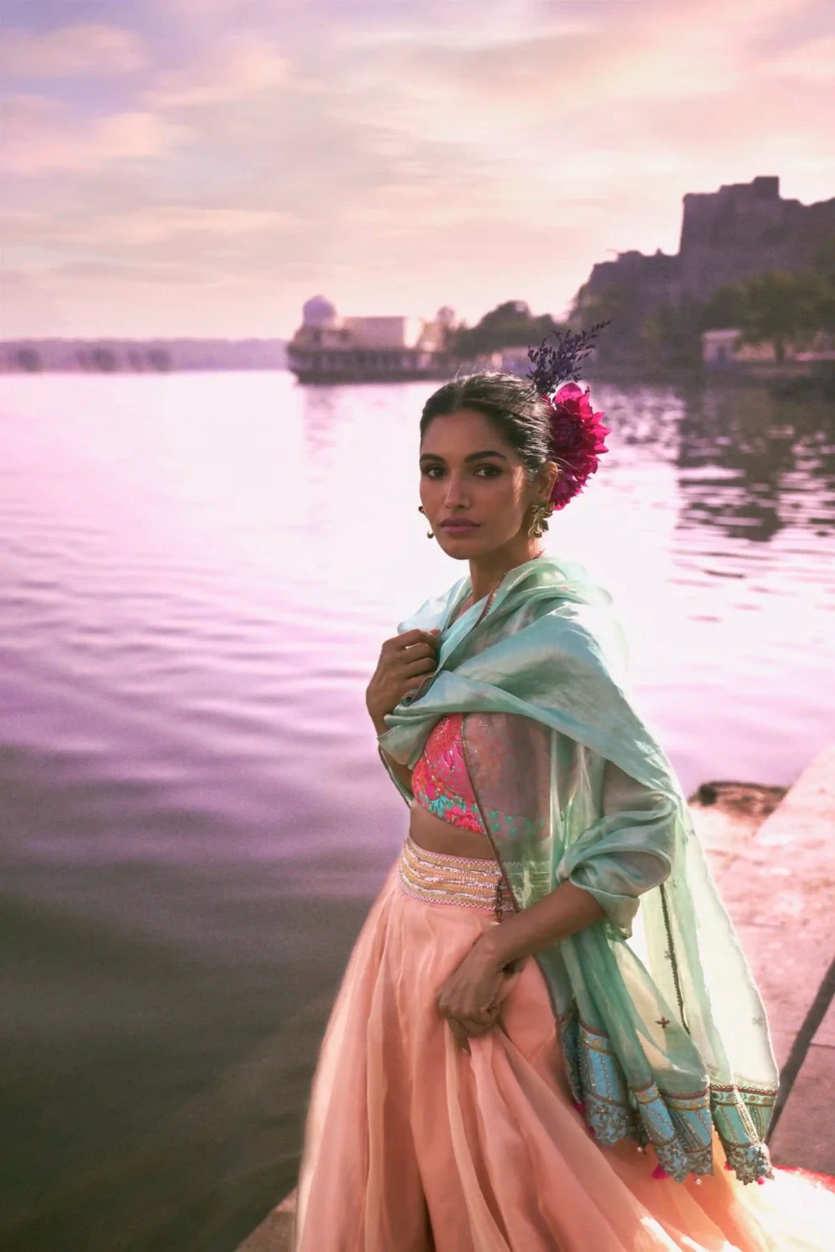 Gul Nude Pink Floral Lehenga Set