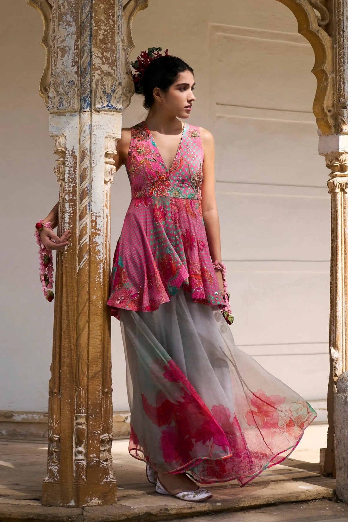 Gul Pink Peplum Sharara Set