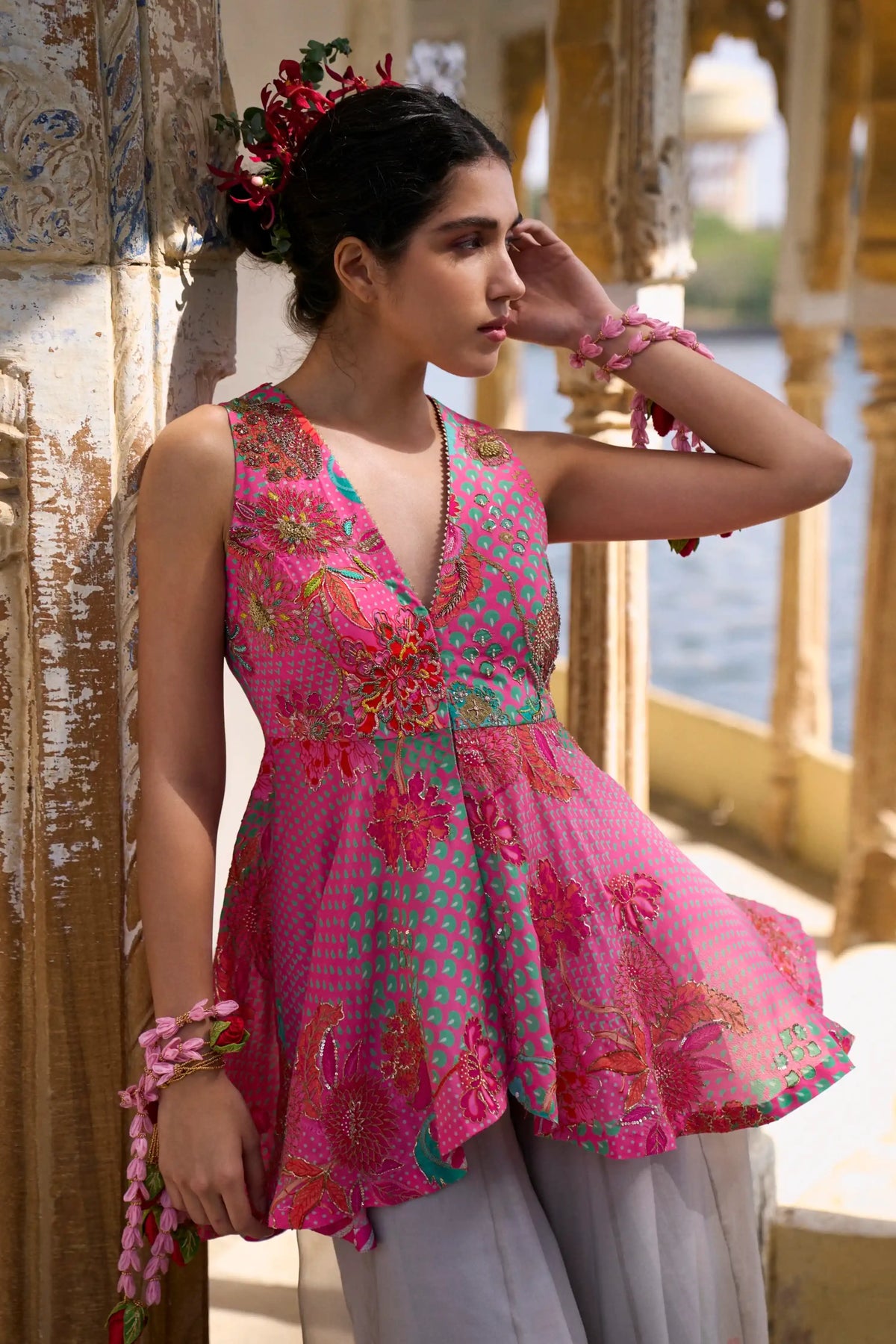Gul Pink Peplum Sharara Set