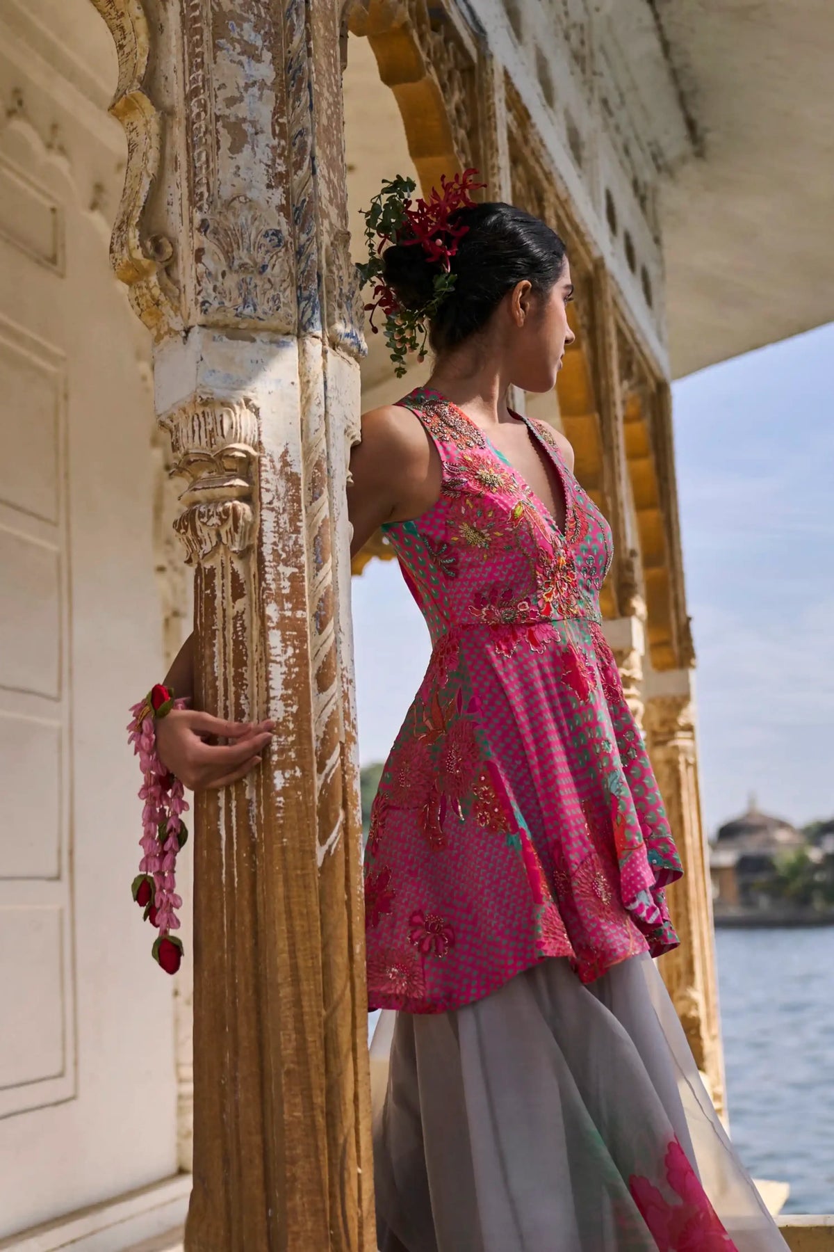 Gul Pink Peplum Sharara Set