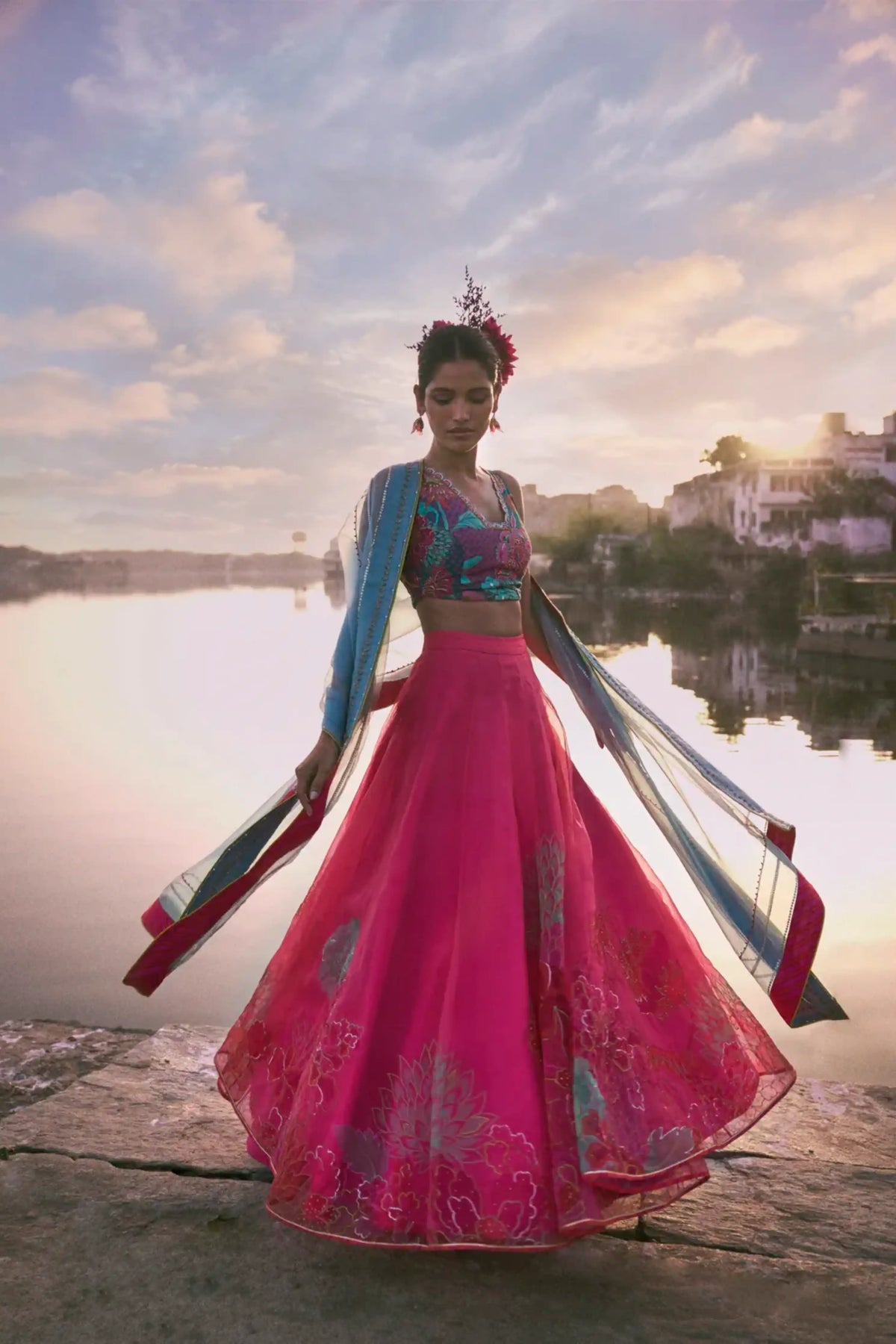 Gul Fushia Rose Pink Floral Lehenga Set