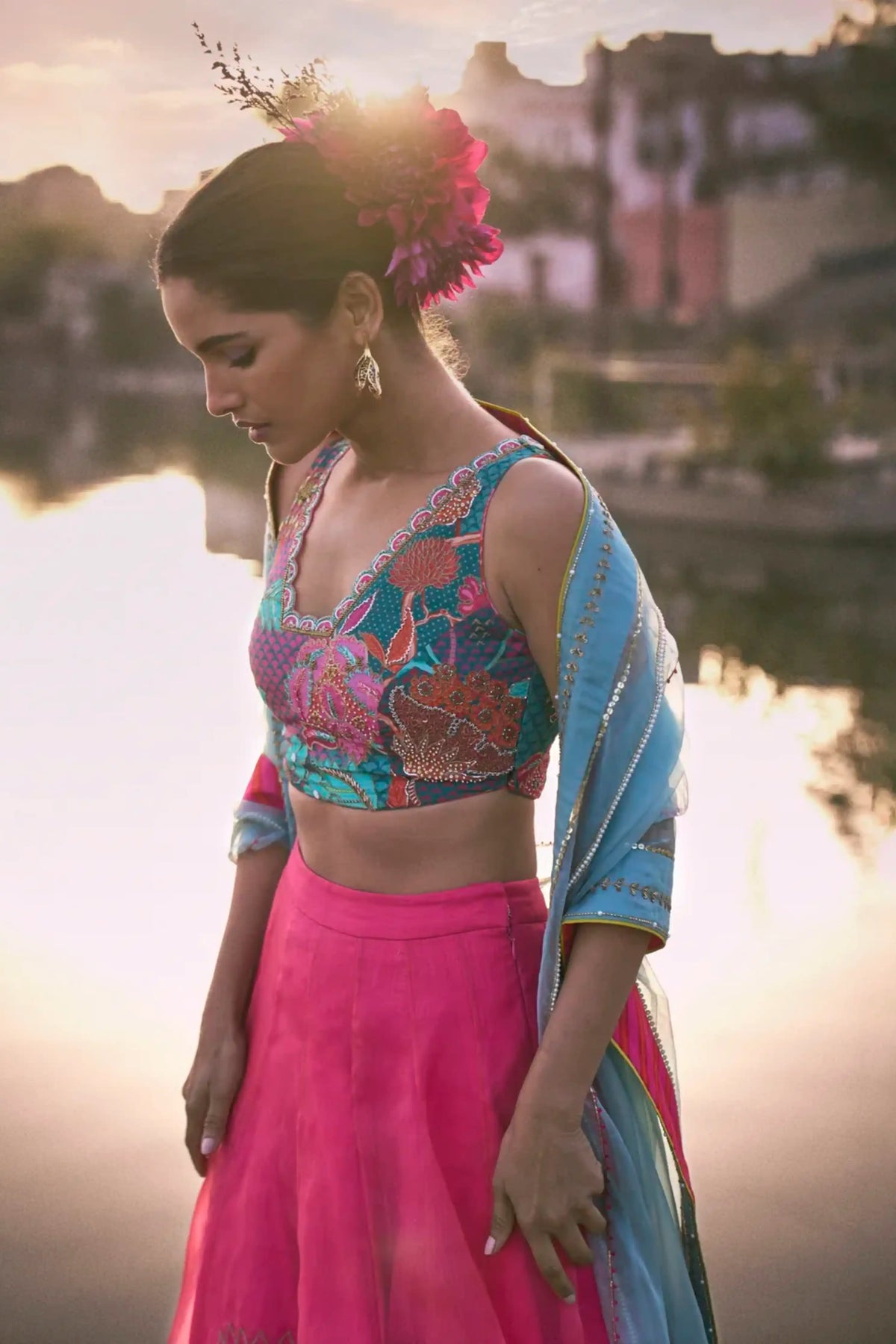 Gul Fushia Rose Pink Floral Lehenga Set