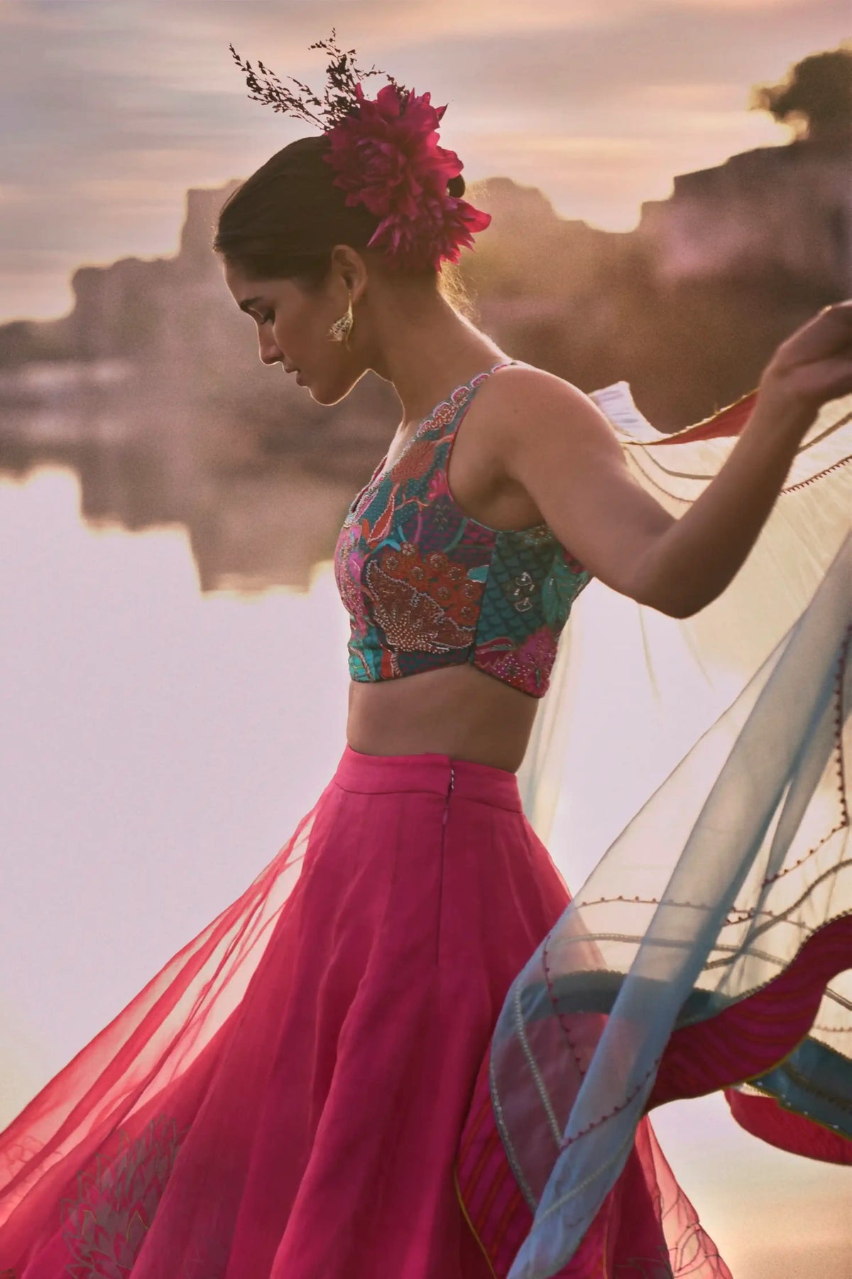 Gul Fushia Rose Pink Floral Lehenga Set