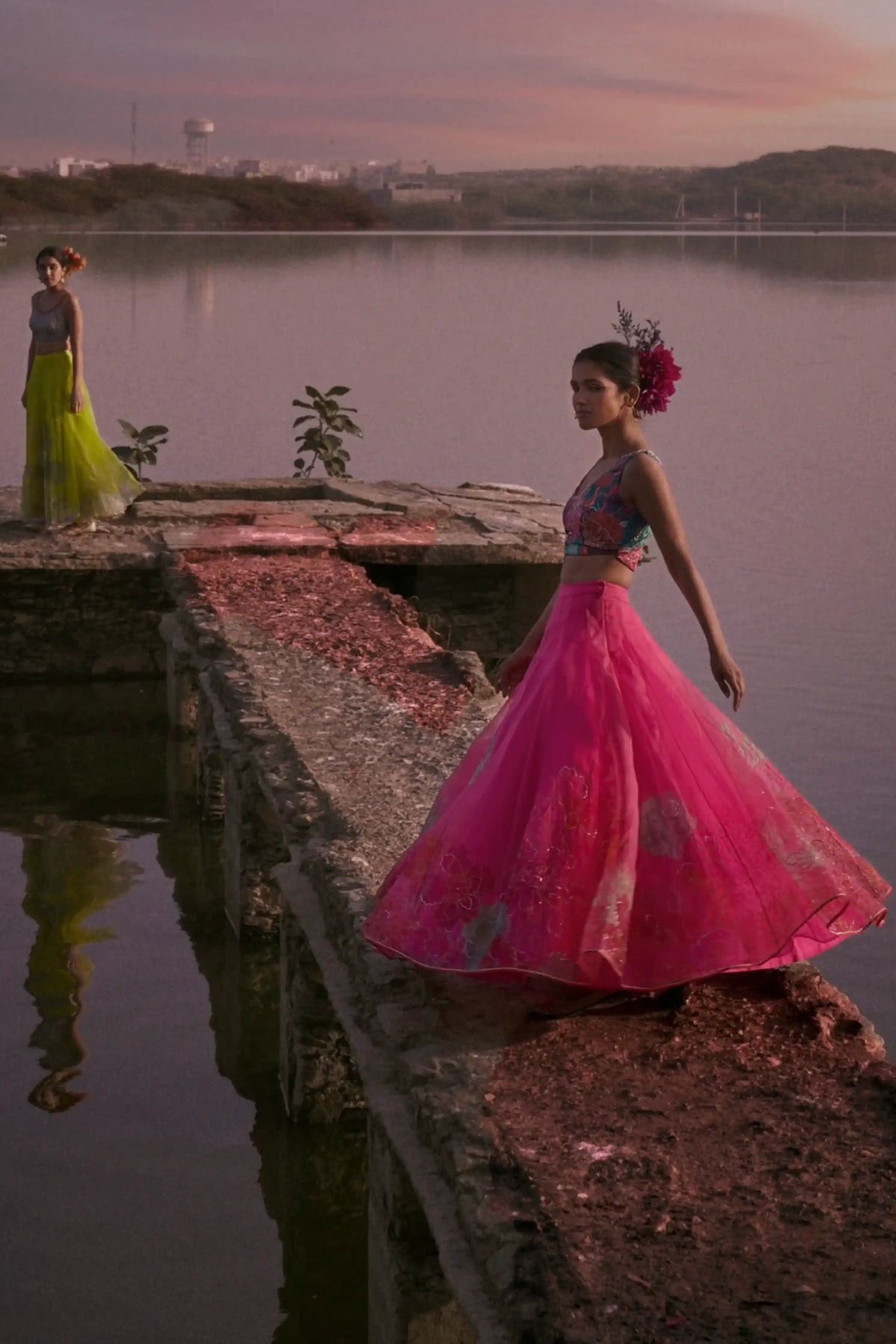 Gul Fushia Rose Pink Floral Lehenga Set