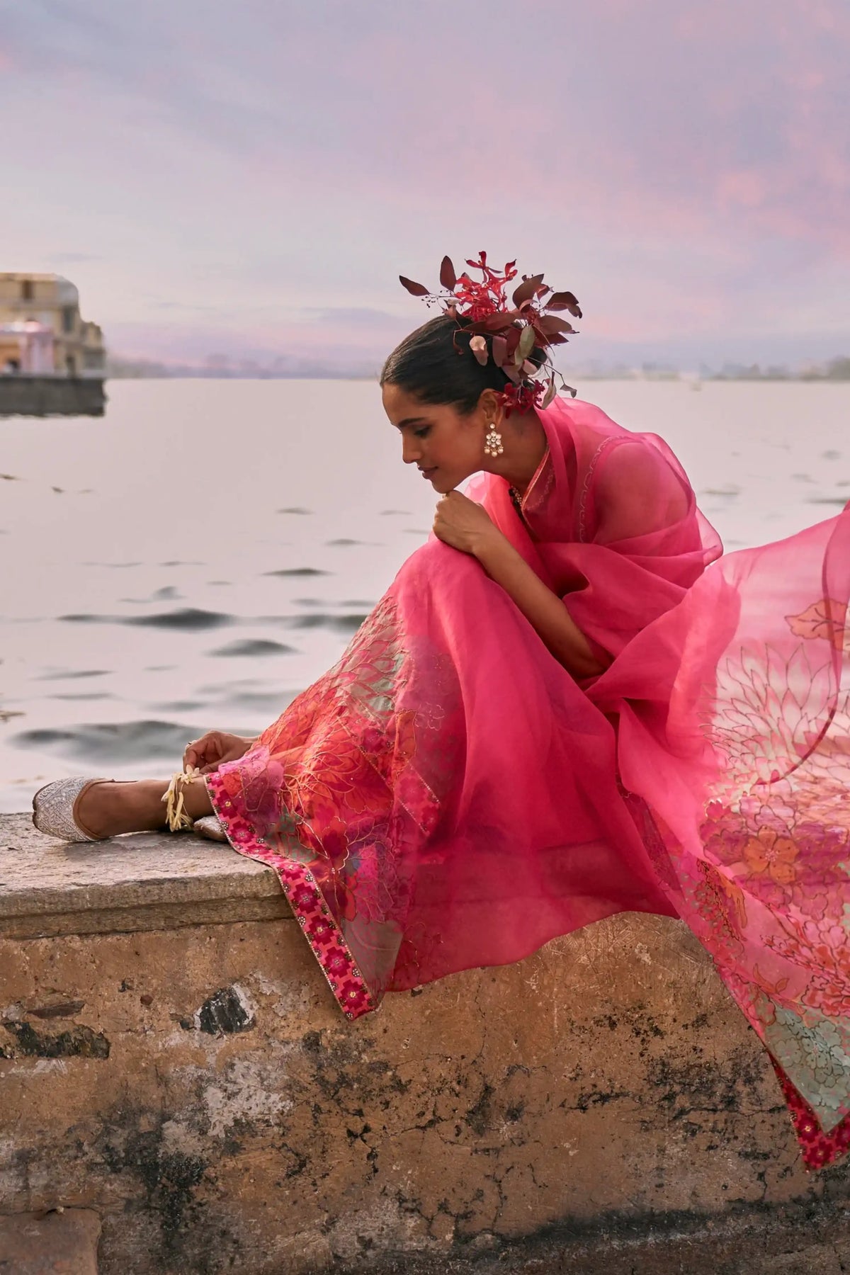 Gul Fushia Rose Pink Organza Sari