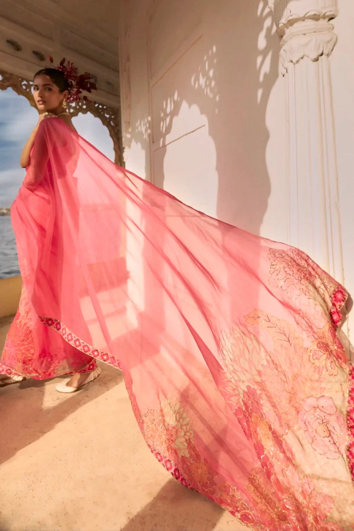 Gul Fushia Rose Pink Organza Sari