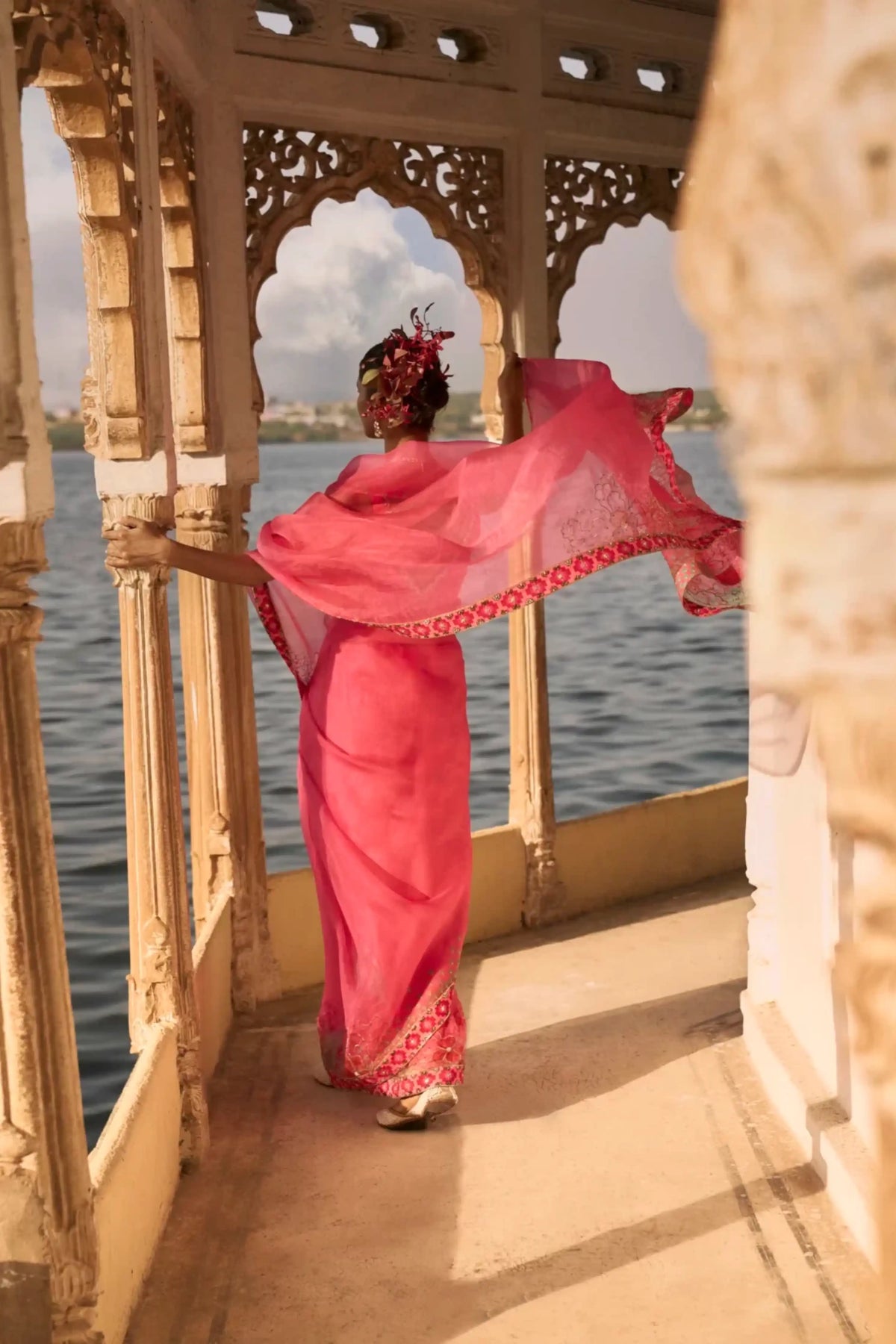 Gul Fushia Rose Pink Organza Sari