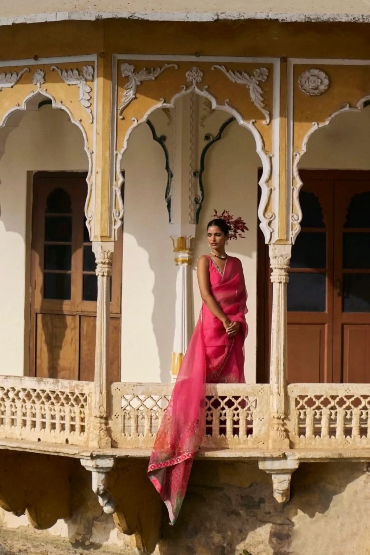 Gul Fushia Rose Pink Organza Sari